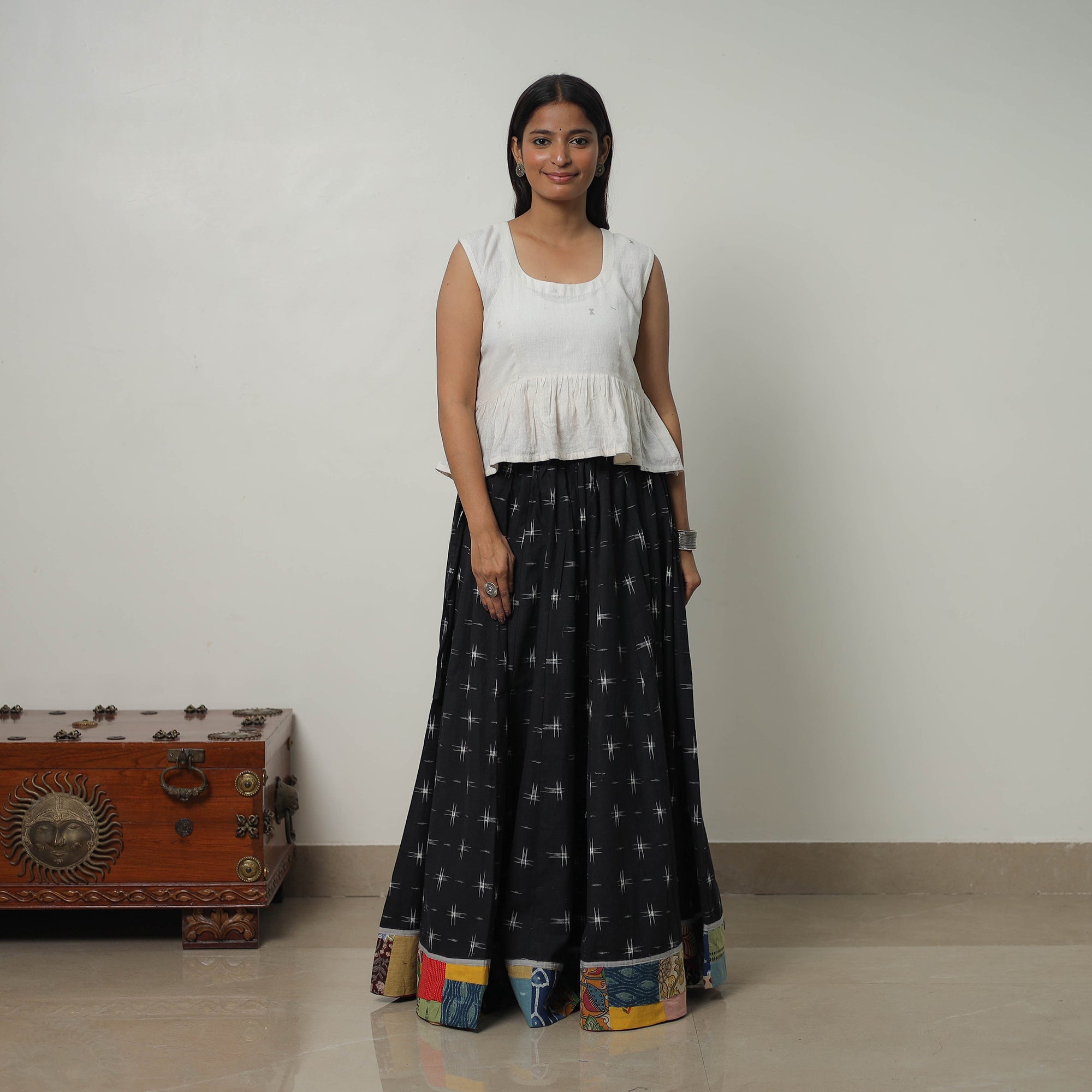 NOORI BAZAR Black - 24 Kali Cotton Pochampally Ikat Skirt 34