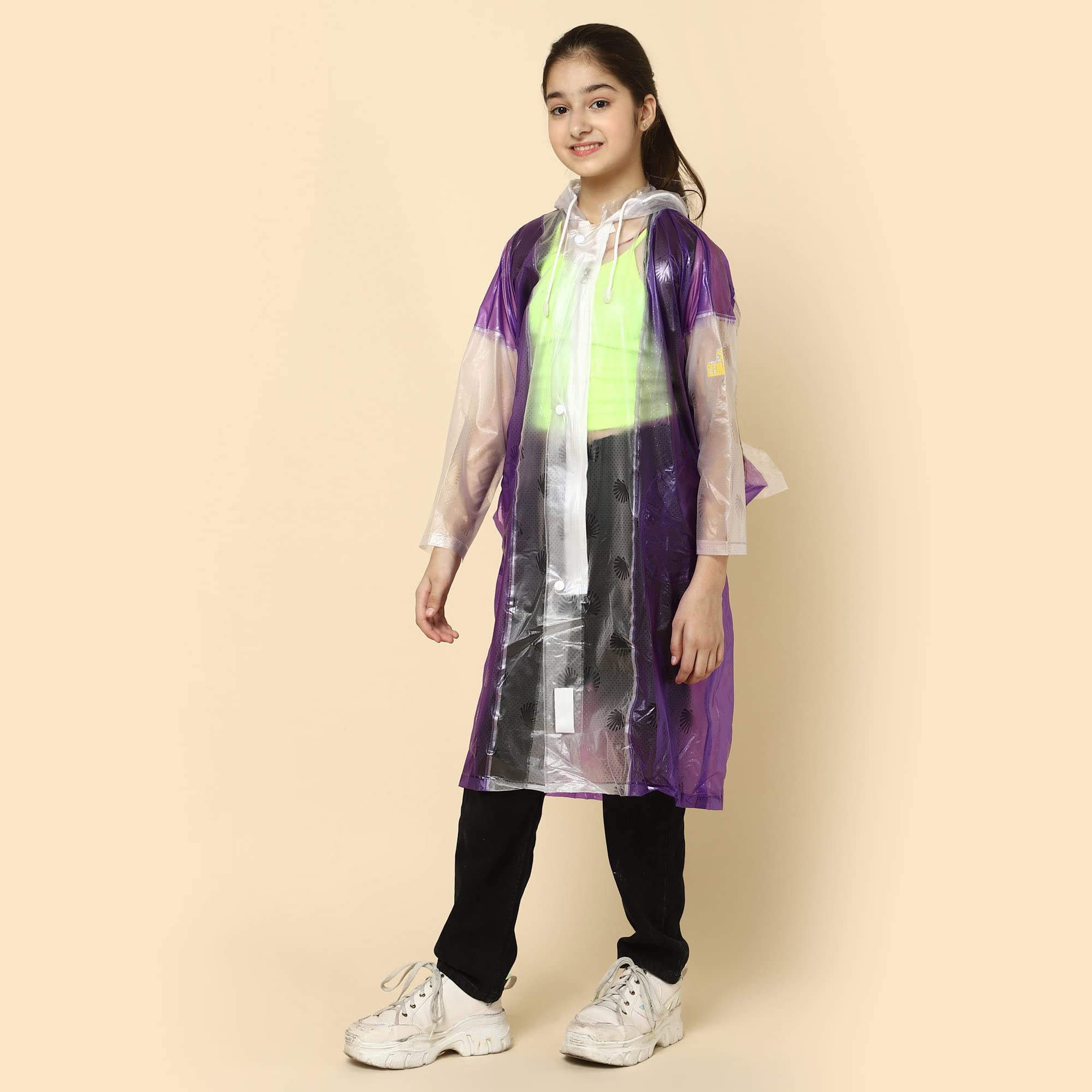 THE CLOWNFISH Archie Series Kids Waterproof PVC Longcoat with Adjustable Hood & Extra Space for Backpack/Schoolbag Holding. Plastic Pouch. Kid Age-10- - view 2