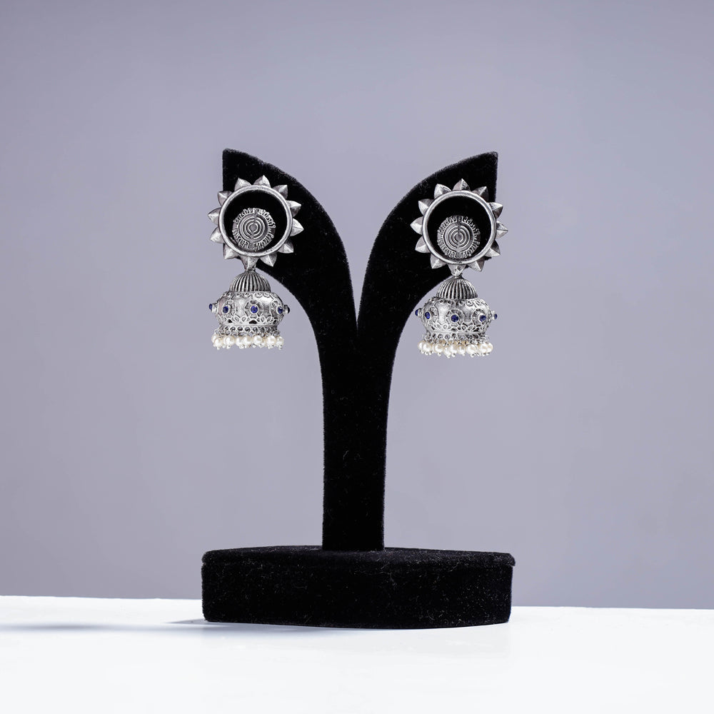 WHITE RIVER STORIES Antique Silver Finish Oxidised Brass Base Jhumki Earrings
