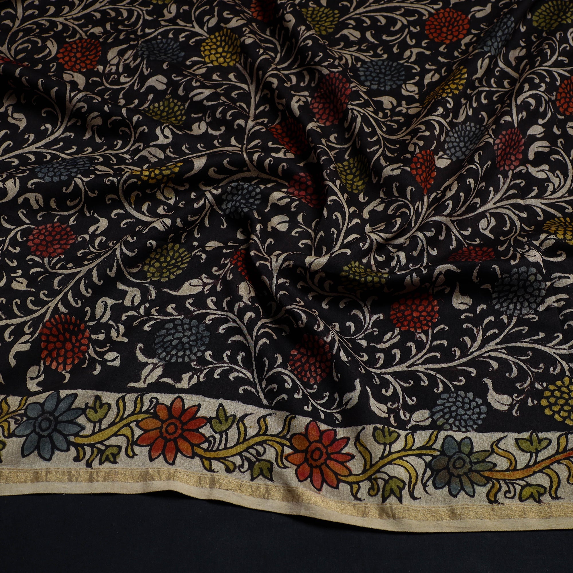DWARAKA PLUS Black - Handpainted Chanderi Silk Kalamkari Blouse Piece 46 - view 2