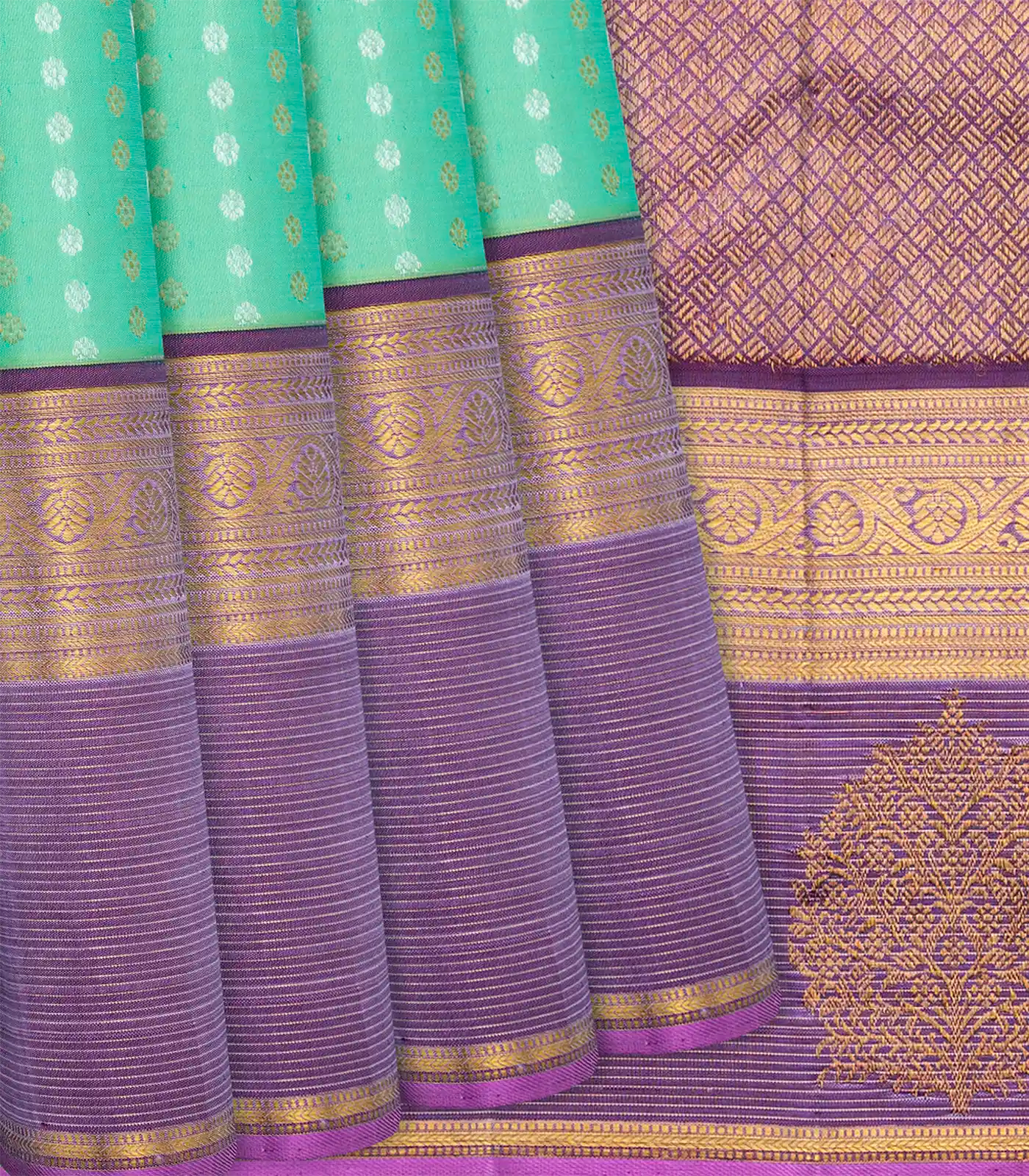 RmKV Aquamarine Handloom Kanchipuram Korvai Silk Saree With Floral Motifs-Aquamarine
