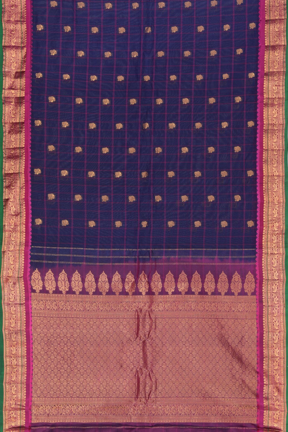 Kalanjali Gadwal Silk Green Kattam Saree – Women's - view 3