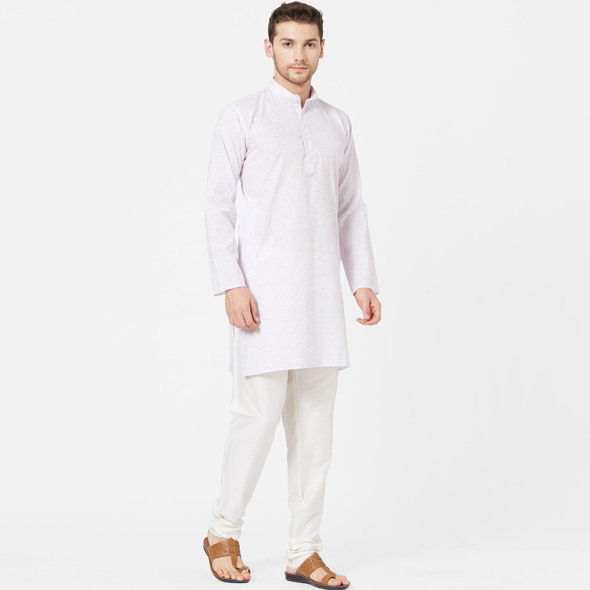 Peachmode Light Lavender Colored Festive Wear Cotton Kurta - view 4