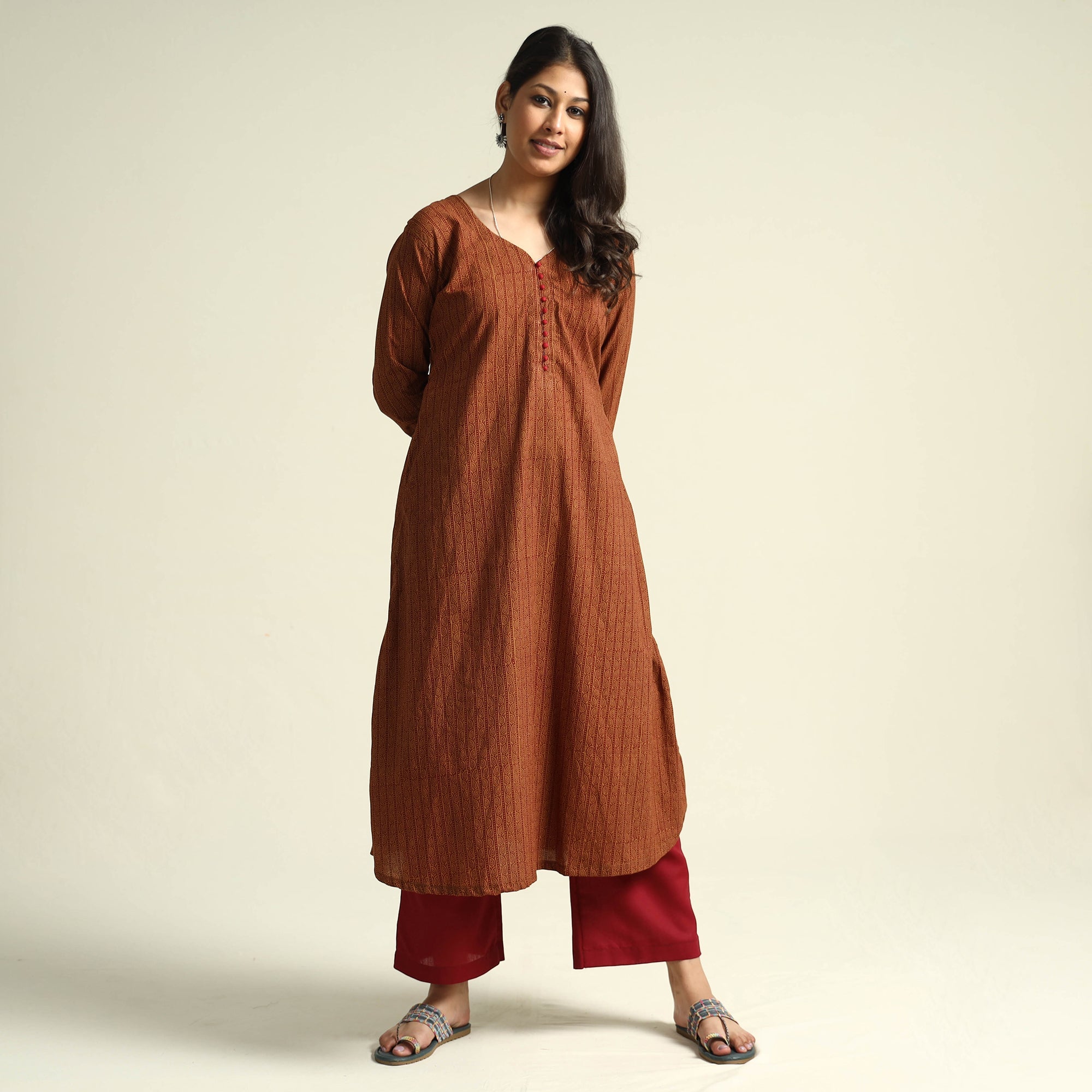 ITOKRI CASUALS Brown - Bagh Block Printed Cotton Kurta with Palazzo Set - view 7