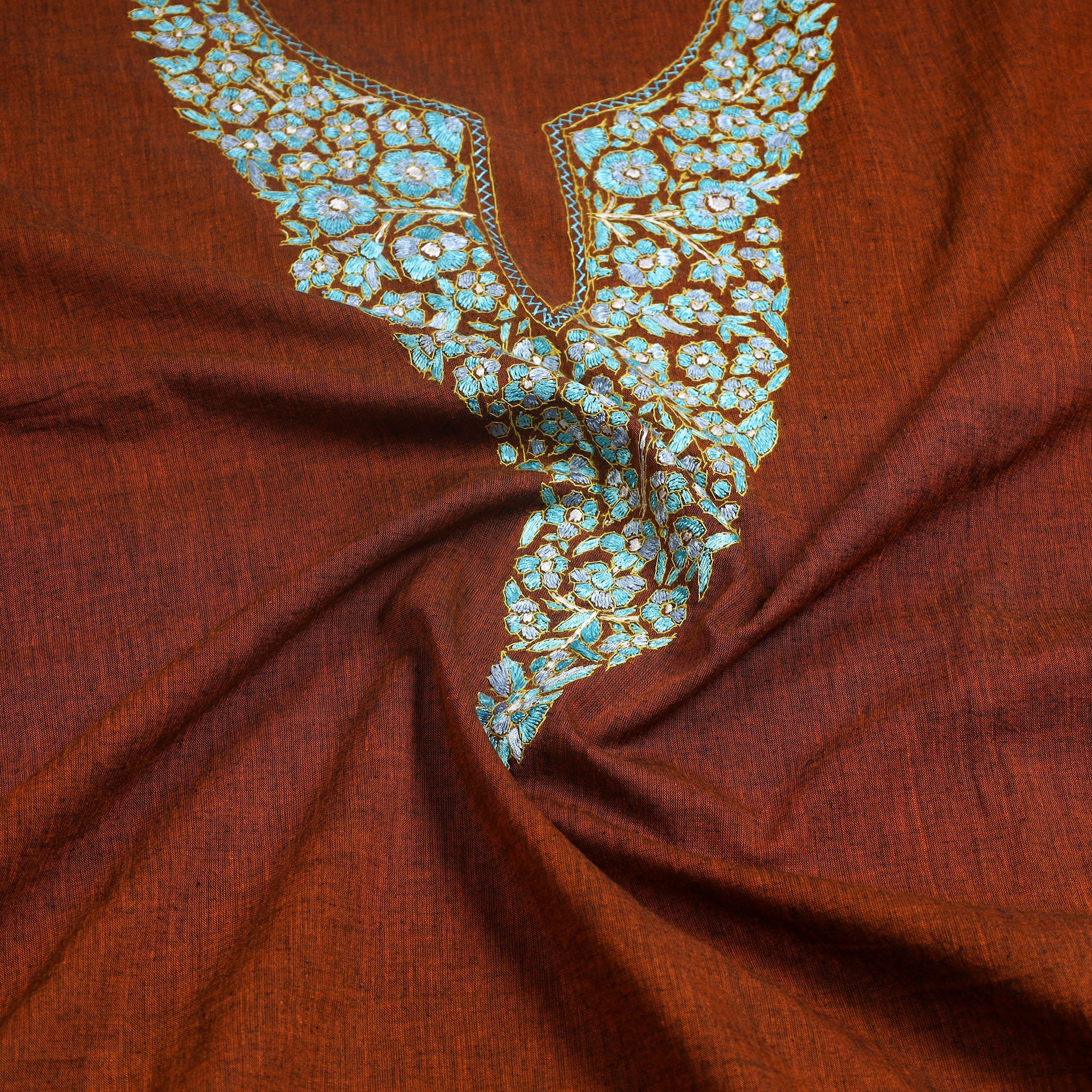 ITOKRI CRAFTS INITIATIVE Orange - Kashida Hand Embroidery Cotton Kurta Material (2.55m) 26 - view 2