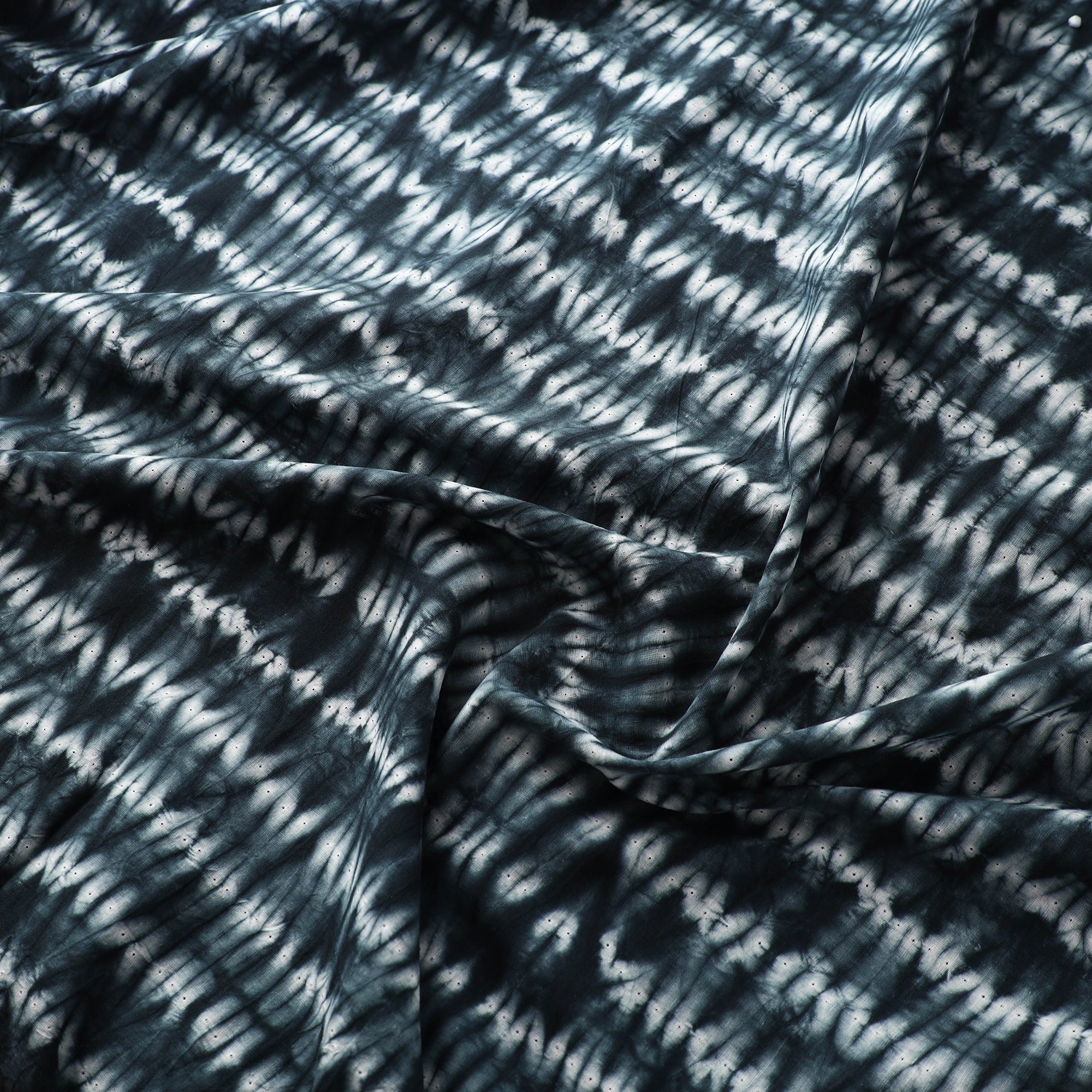ARTISAN HAND BLOCK PRINTS Black - Tie & Dye Pure Cotton Shibori Fabric 14 - view 3