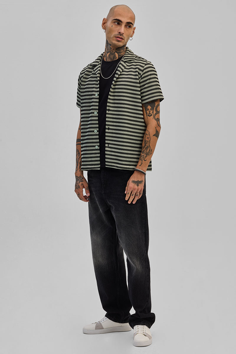 SNITCH Light Green Textured Stripes Shirt - view 3