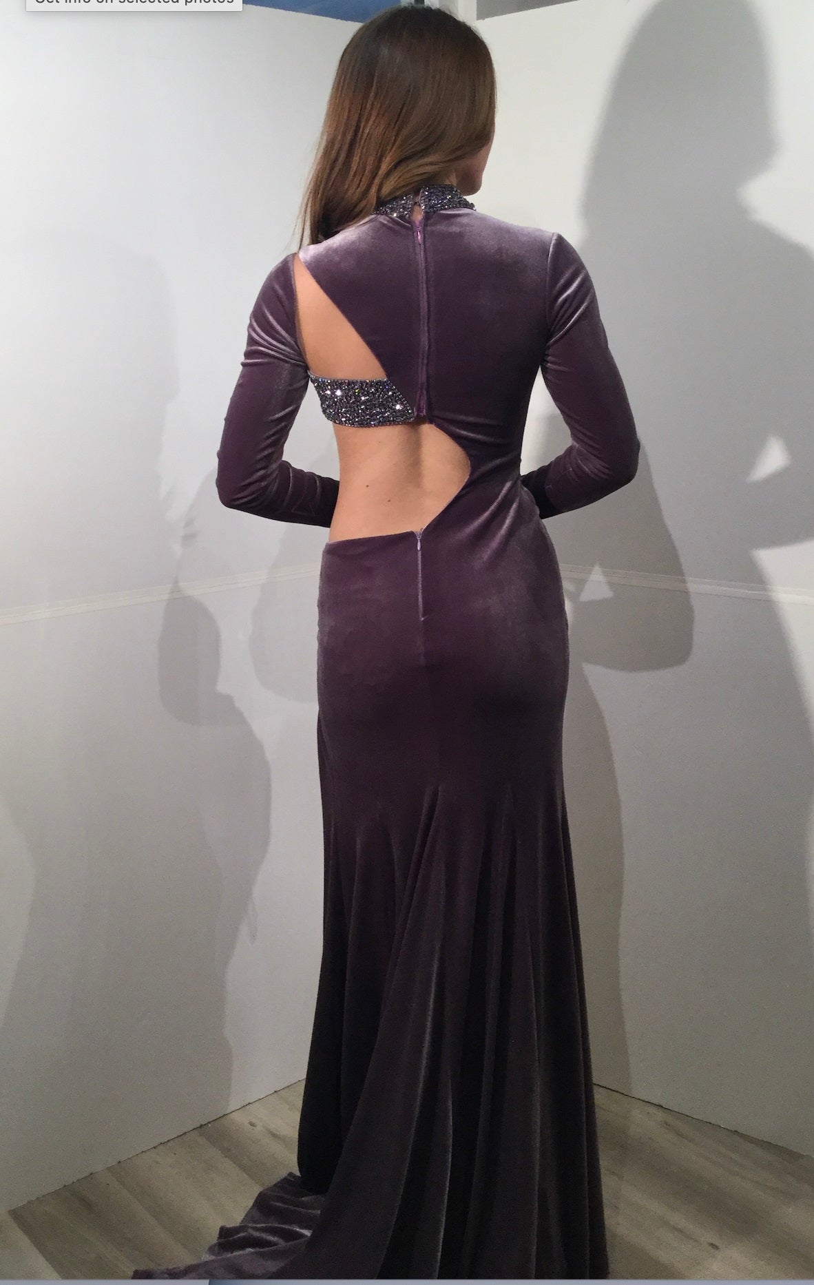 Velvet Fitted Long Sleeve Slit Gown by Jovani 40124 - view 4