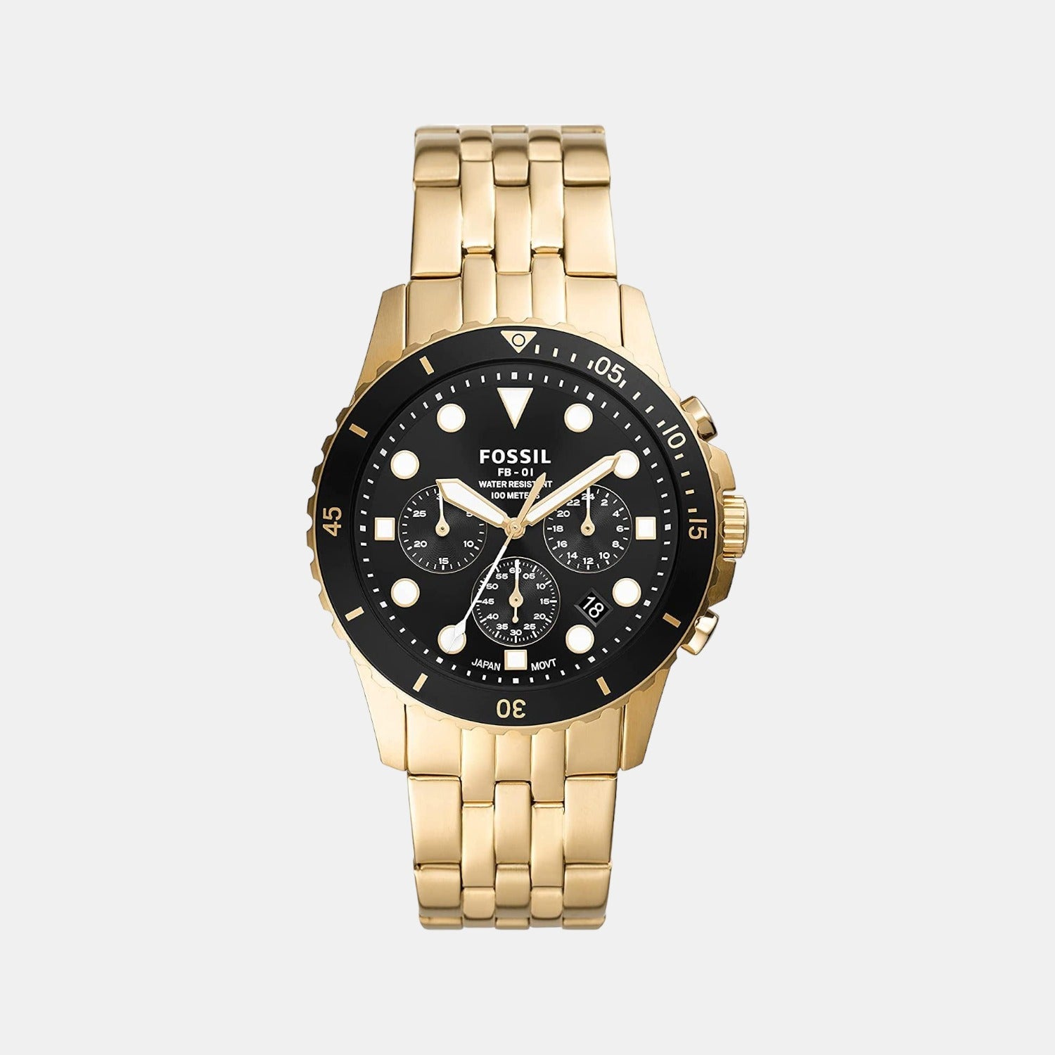 Fossil Fb-01 Men Quartz Black Dial Chronograph Stainless Steel Watch FS5836