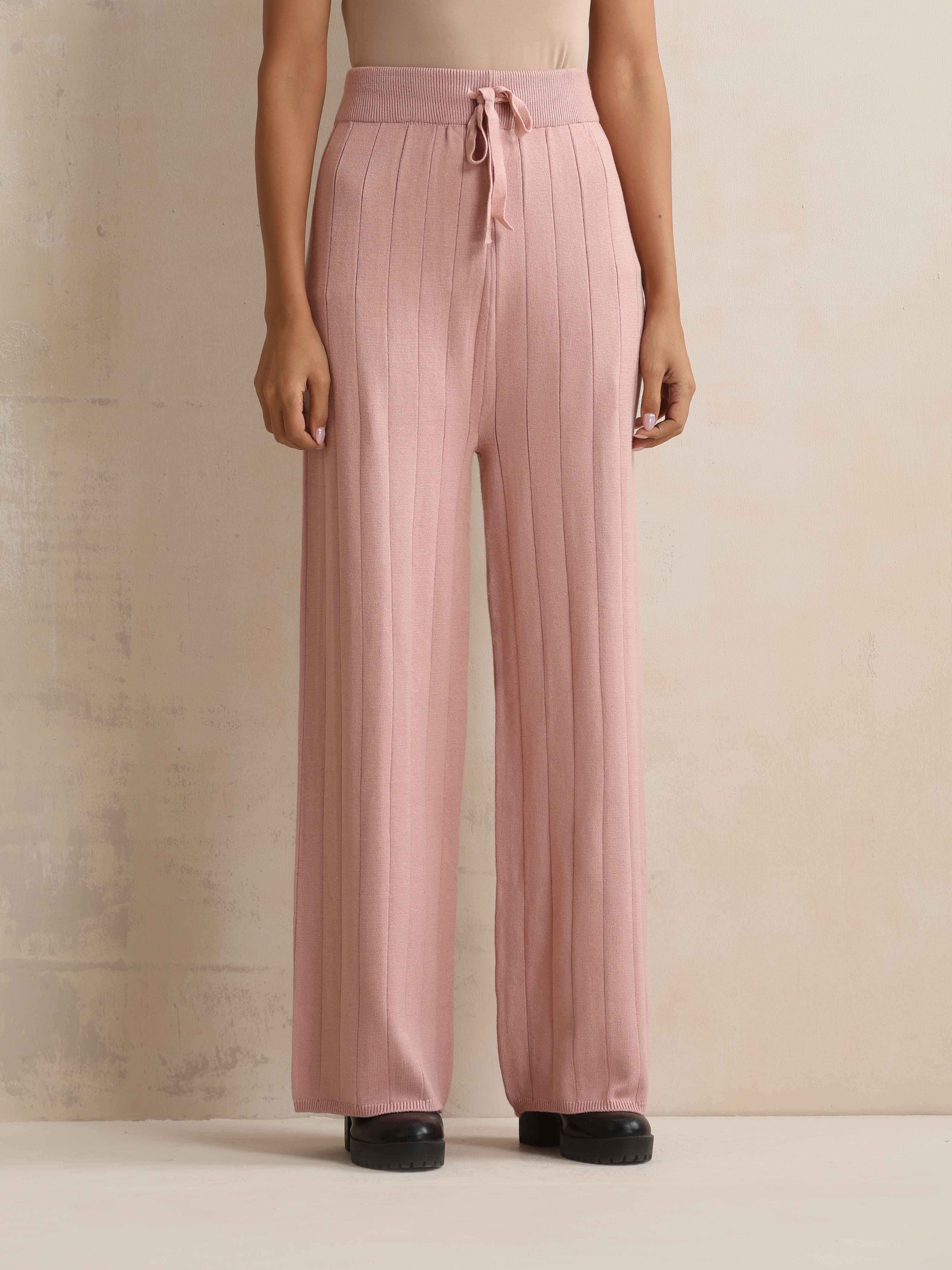 trueBrowns Pink Woollen Flared Pants - view 2