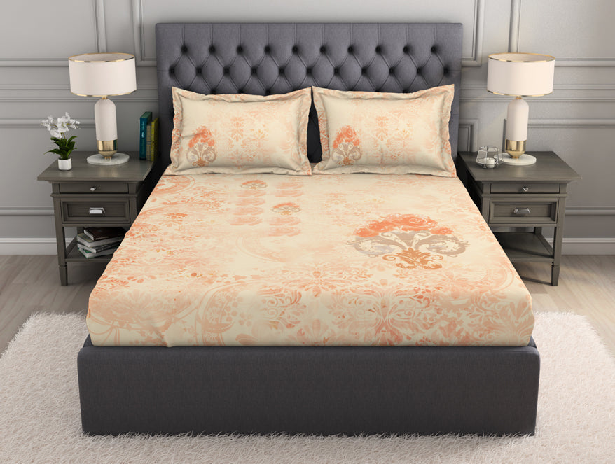 Spaces India Ornate Light Orange 100% Cotton King Size Bedsheet Organic Cotton - By Spaces