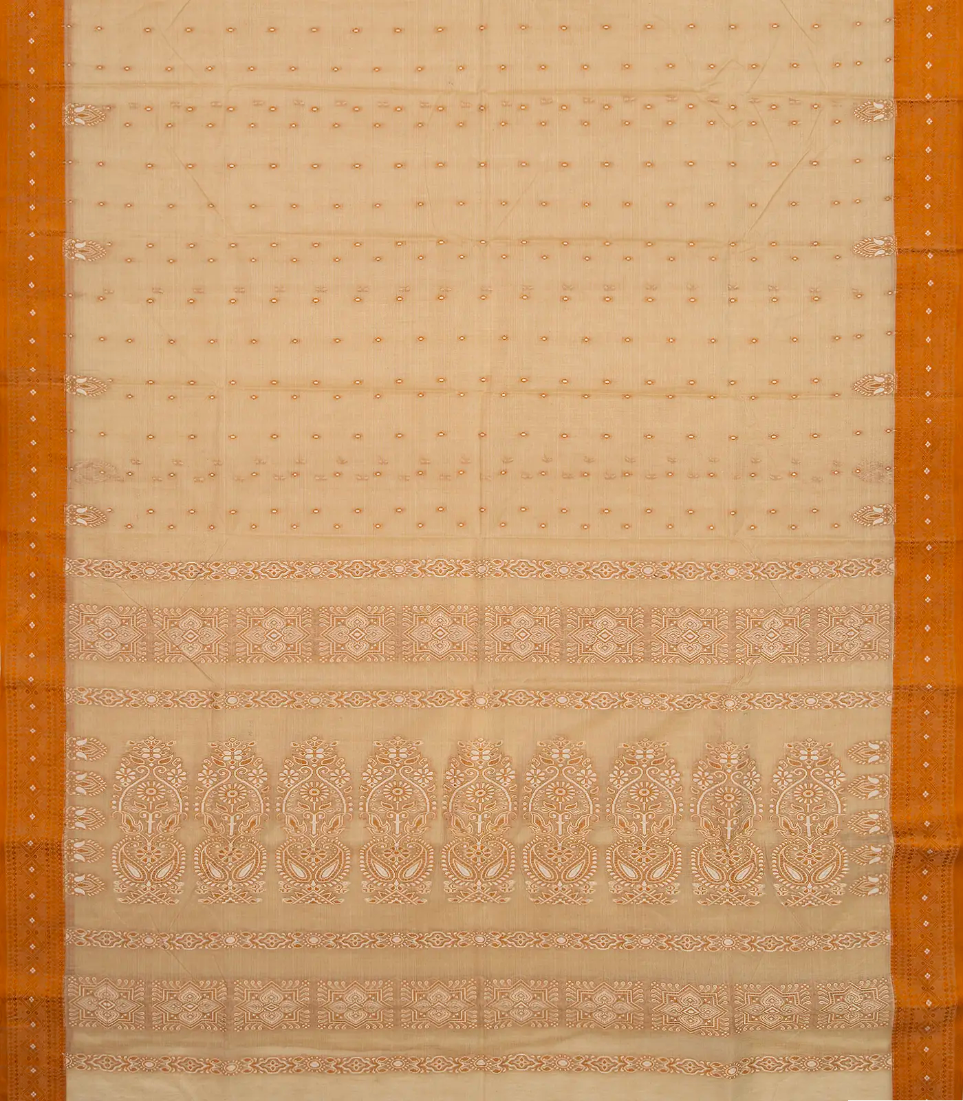 RmKV Taupe Handloom Bengal Cotton Saree With Diamond Buttas - view 2