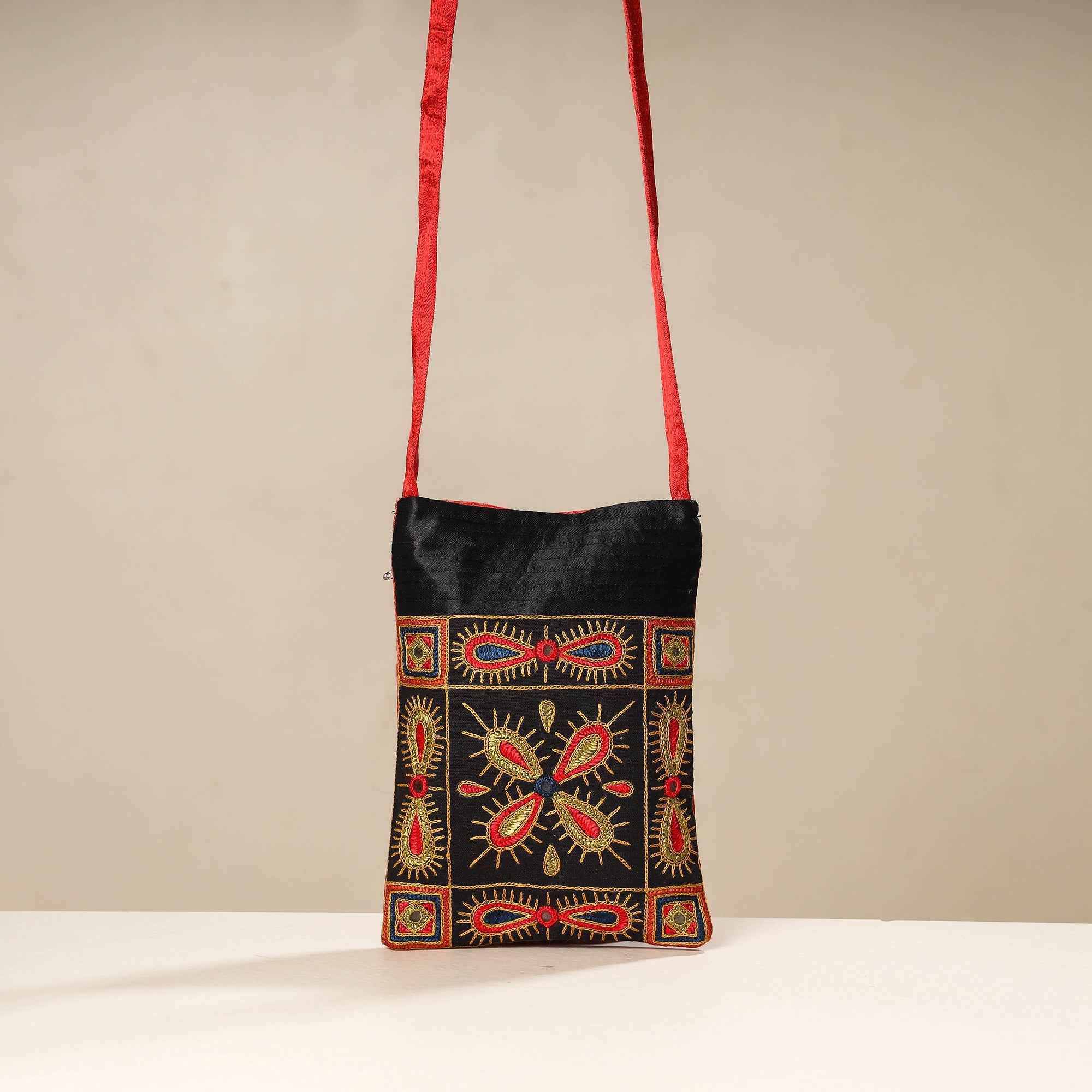 WAMA BY SMITA JAIN Black - Kutch Ahir Embroidery Mashru Silk Sling Bag - view 2