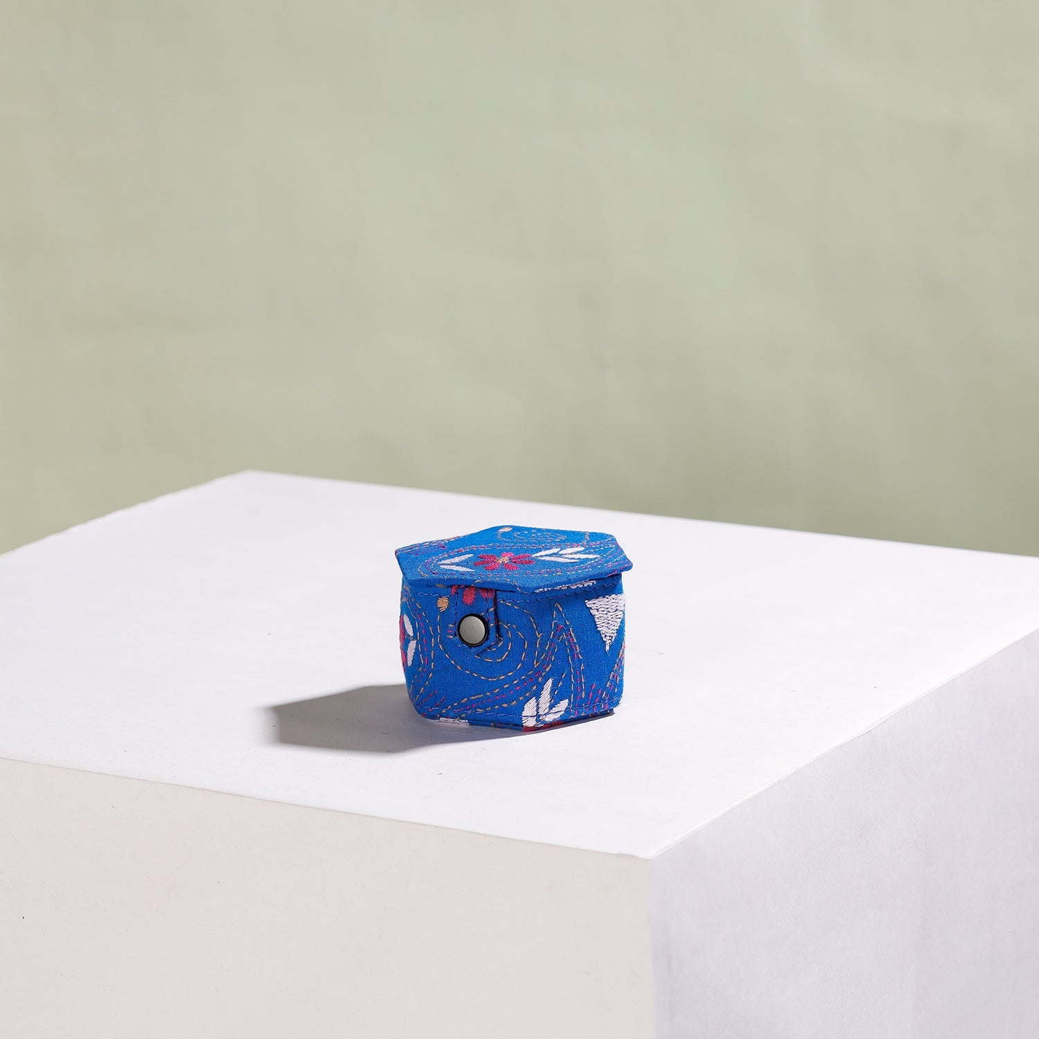 ASALKAAR Blue - Bengal Kantha Work Handcrafted Hexagon Jewelry Box (Set of 3) - view 5