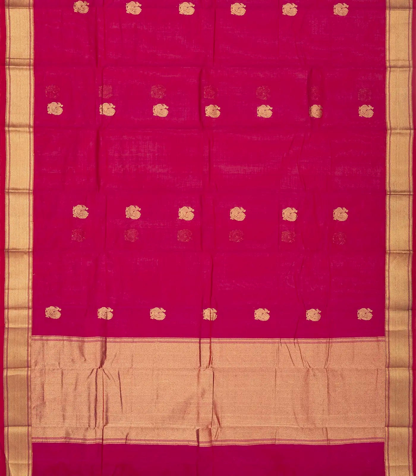 RmKV Hot Pink Handloom Kanchi Cotton Saree With Annam Buttas - view 2