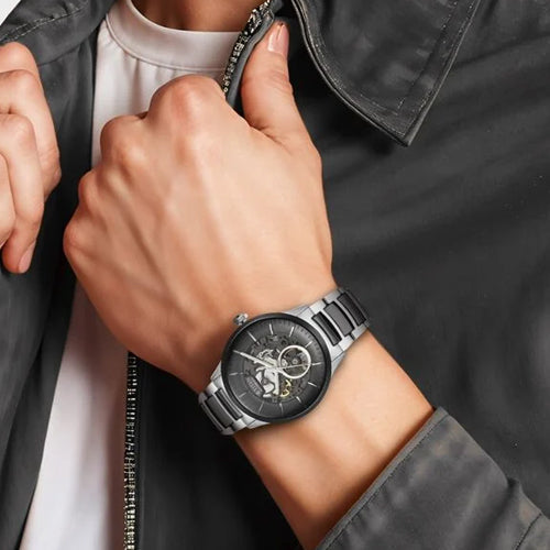 Titan Ceramic Fusion Automatic Black Dial Silver Dual-Toned Stainless Steel Bracelet Watch for Men 42.2mm 90174KD01 - view 2