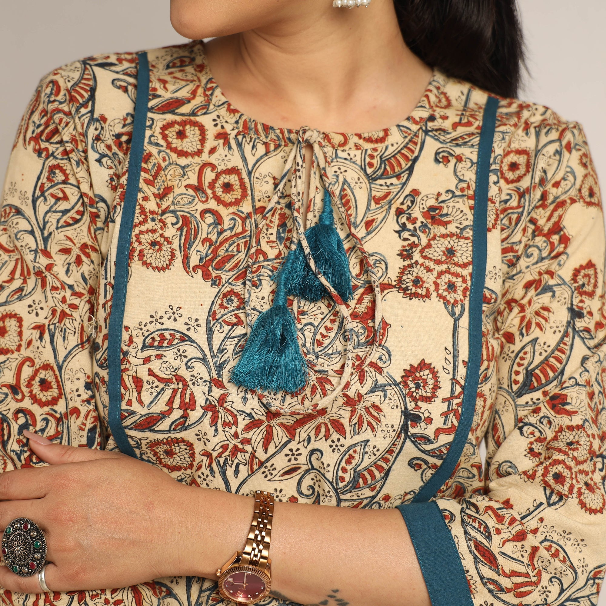 ITOKRI CASUALS Beige - Pedana Kalamkari Block Printed Cotton Kurta with Palazzo Set - view 4