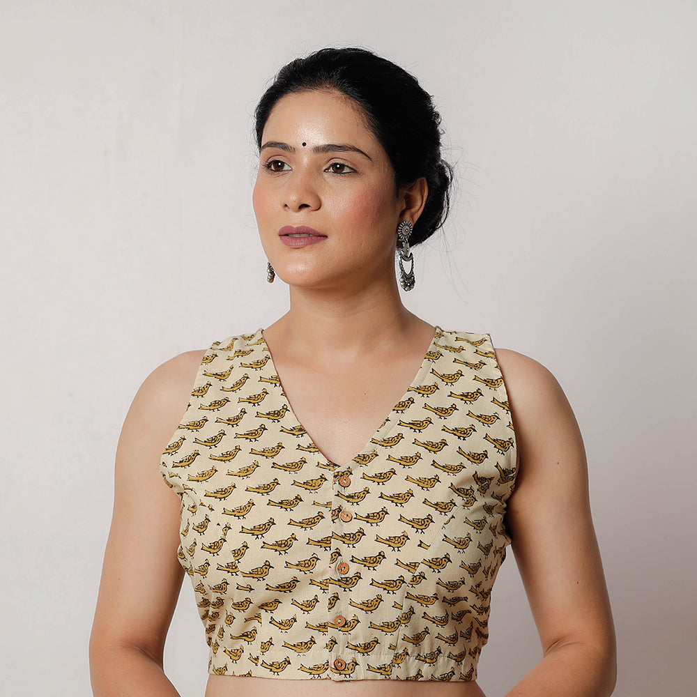 ITOKRI CASUALS Beige - Bagru Dabu Block Printed Cotton Stitched Blouse