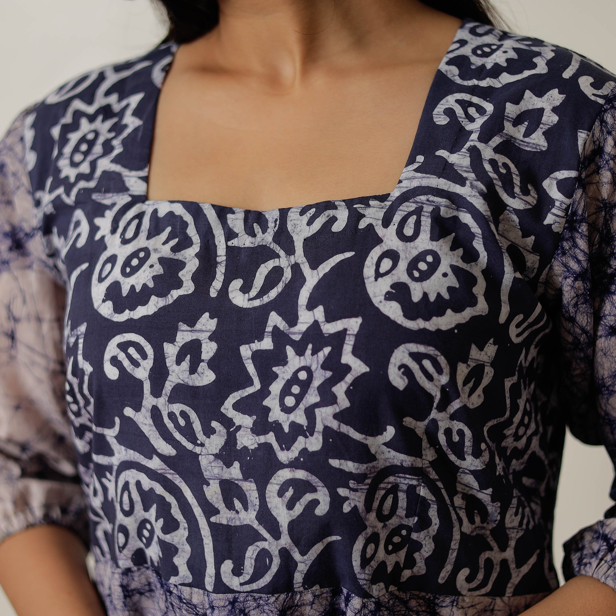ITOKRI CASUALS Blue - Hand Batik Printed Cotton Flared Dress 01 - view 5