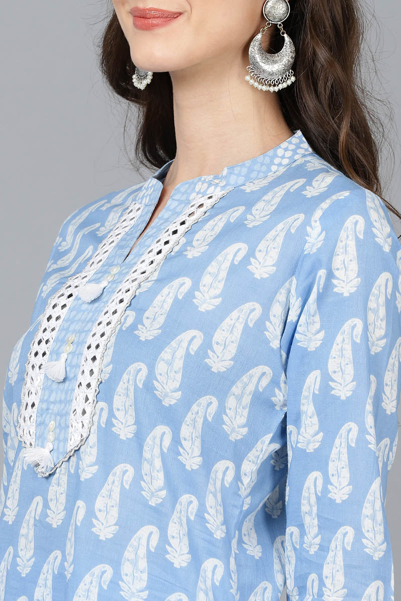 Ahika Blue Cotton Straight Kurta Pant With Dupatta VKSKD1628 - view 6