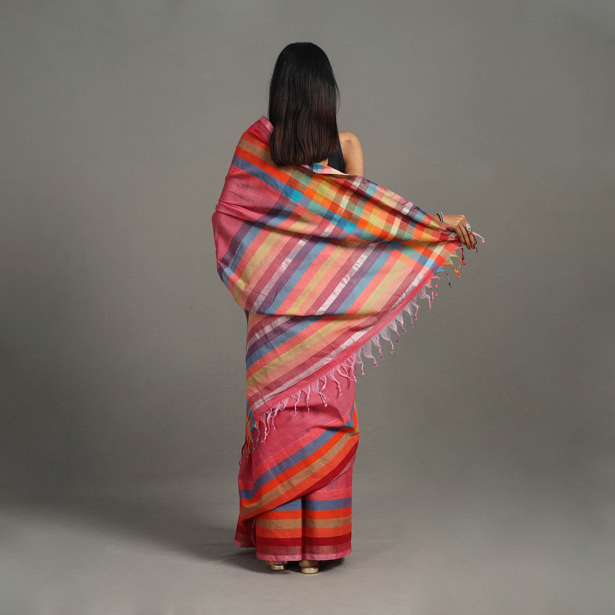 CREYO Zari Stripes Cotton Handloom Saree 21 – Women's - view 3