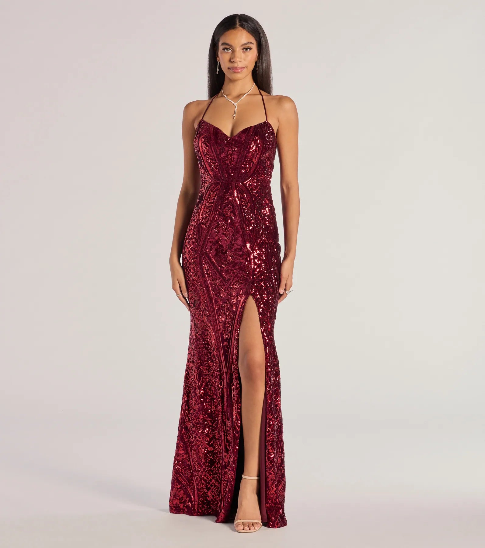 Windsor Meara Sequin Velvet Hight Slit Mermaid Dress