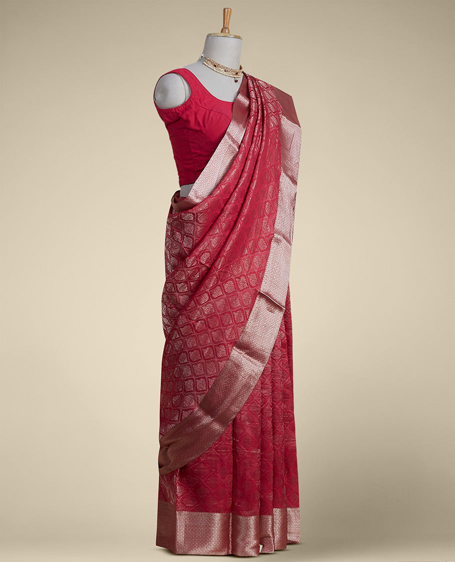 Pothys marron ogee patern pure crepe saree with self argyle design border - view 2