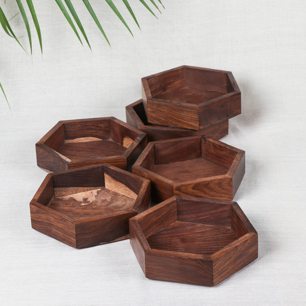 HAVELI CHRONICLES Brown - Multipurpose Boxes (Set of 6) - Handcrafted with Sheesham Wood