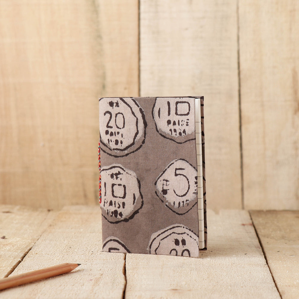 BINDAAS UNLIMITED Brown - Art Block Print Fabric Cover Handmade Paper Notebook (5 x 3.5 in)