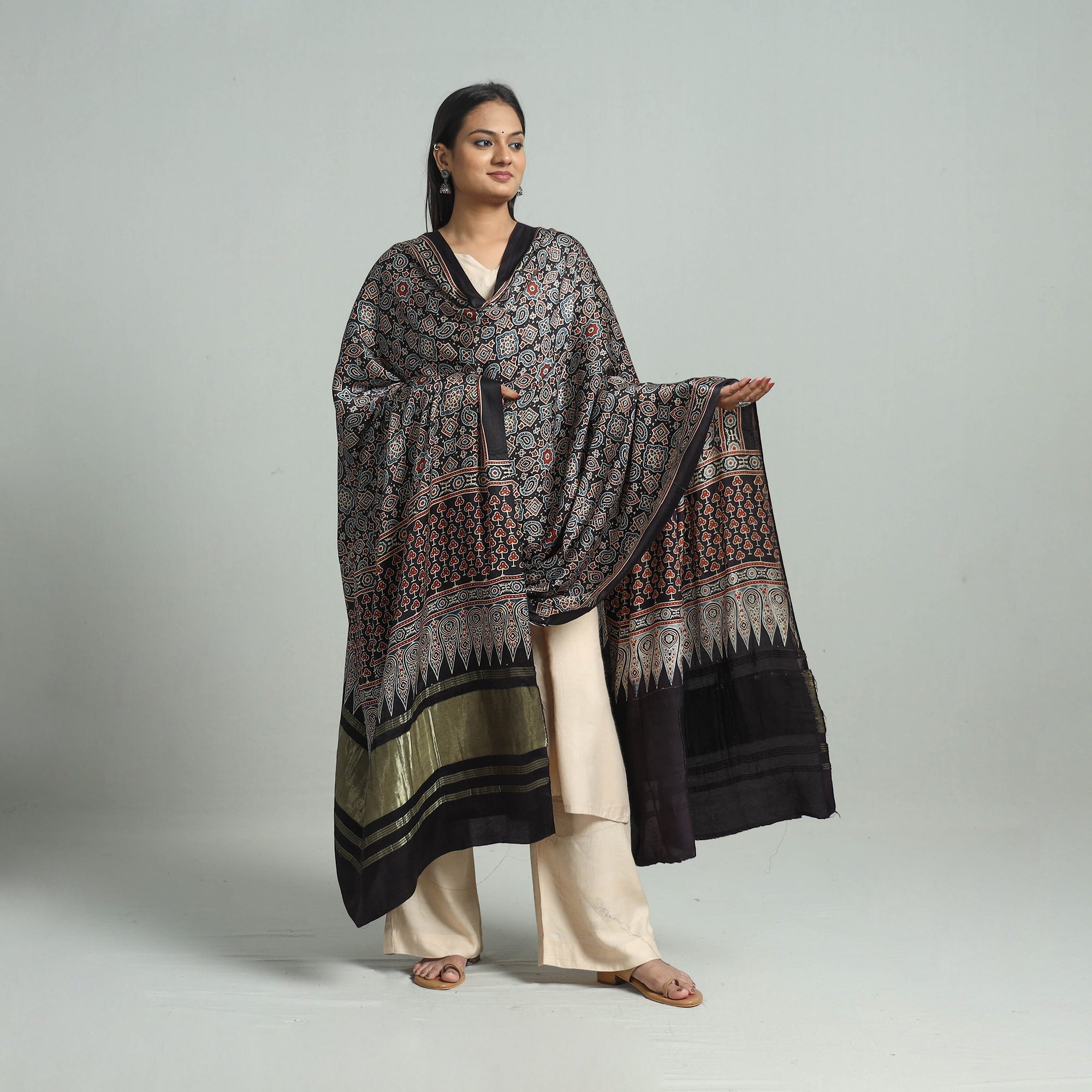 KACHCHH JI CHHAAP Black - Modal Silk Block Print Ajrakh Dupatta 92 - view 2