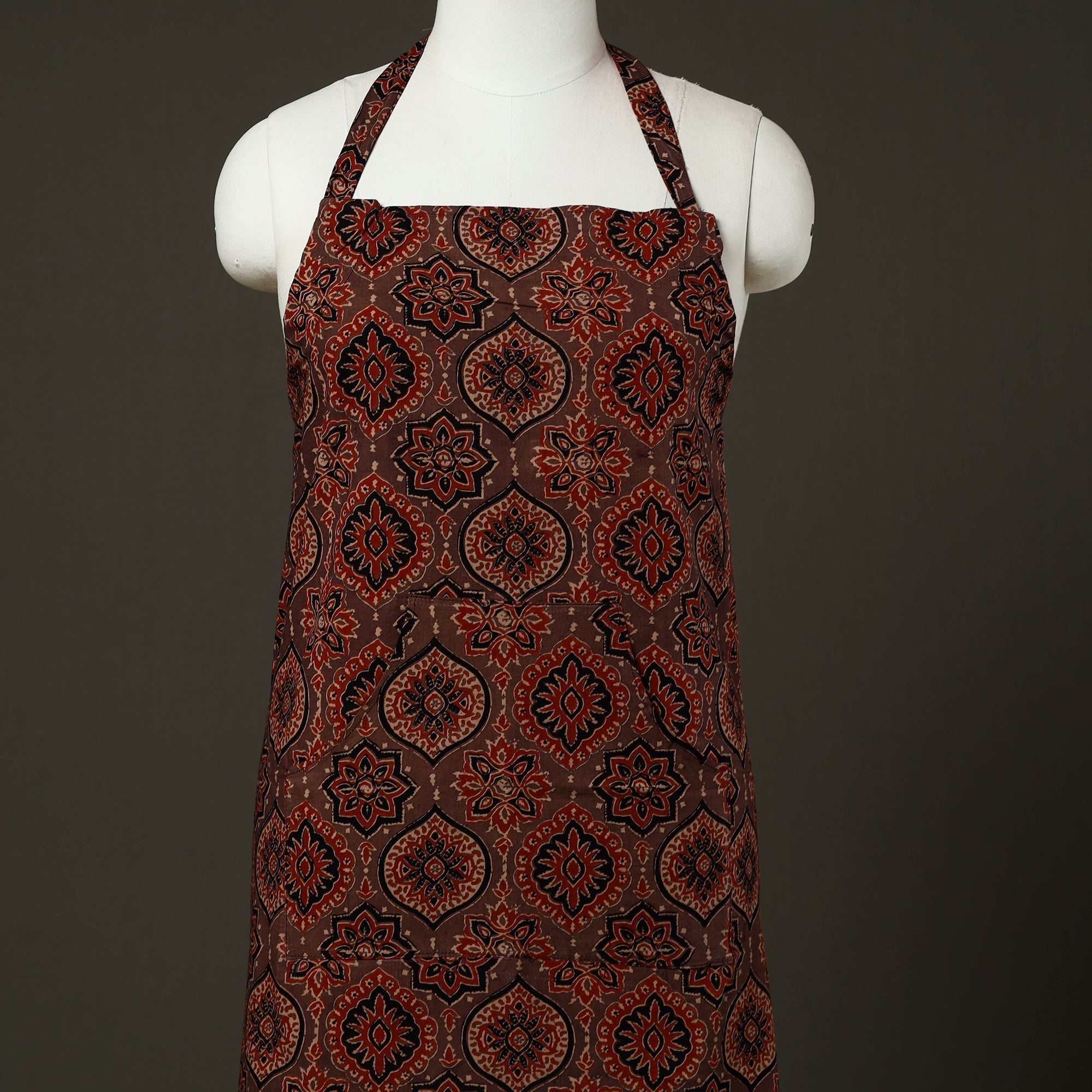 JALPARI Brown - Ajrakh Block Print Cotton Apron with Pocket 79 - view 3