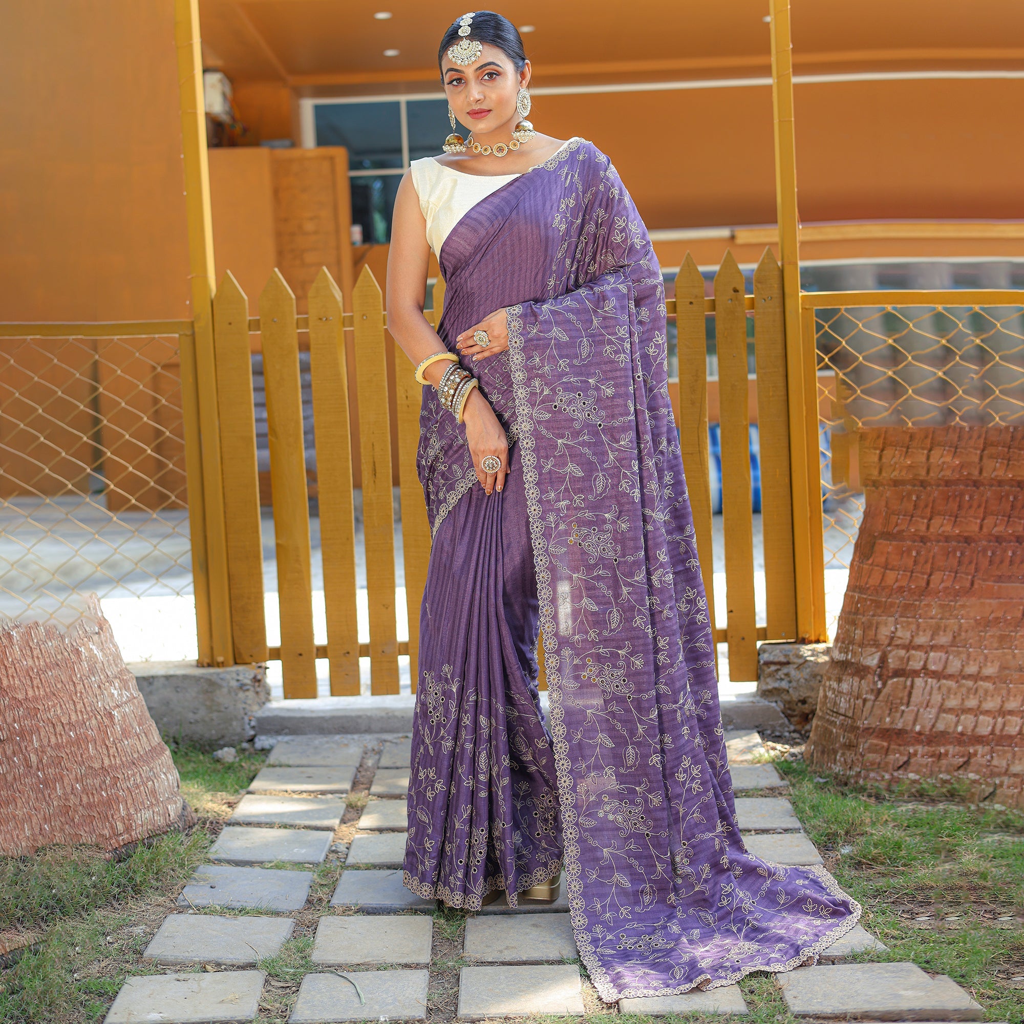 TASARIKA COUTURE Aaisha Purple Soft Silk Handwork Saree