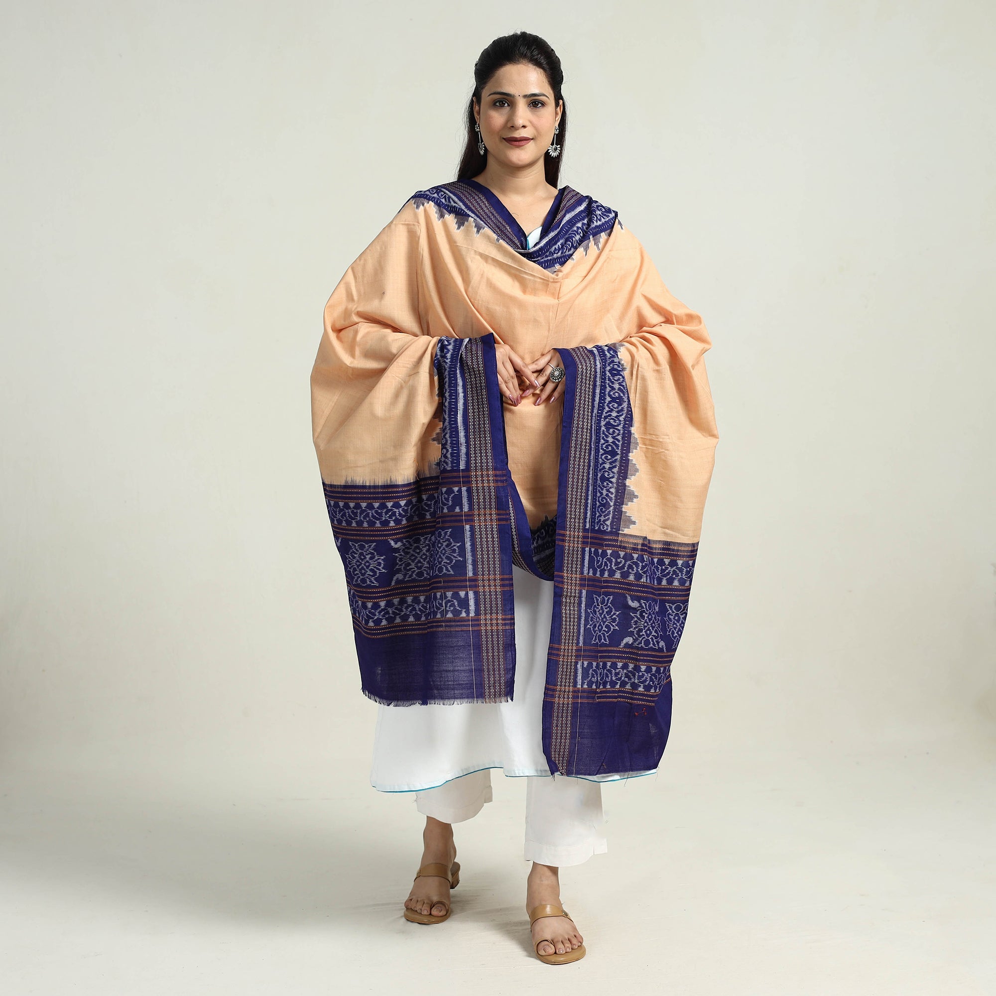 ASHOKA ASSEMBLE - CELEBRATING CRAFTS OF ODISHA Beige - Sambalpuri Ikat Weave Handloom Cotton Dupatta 05