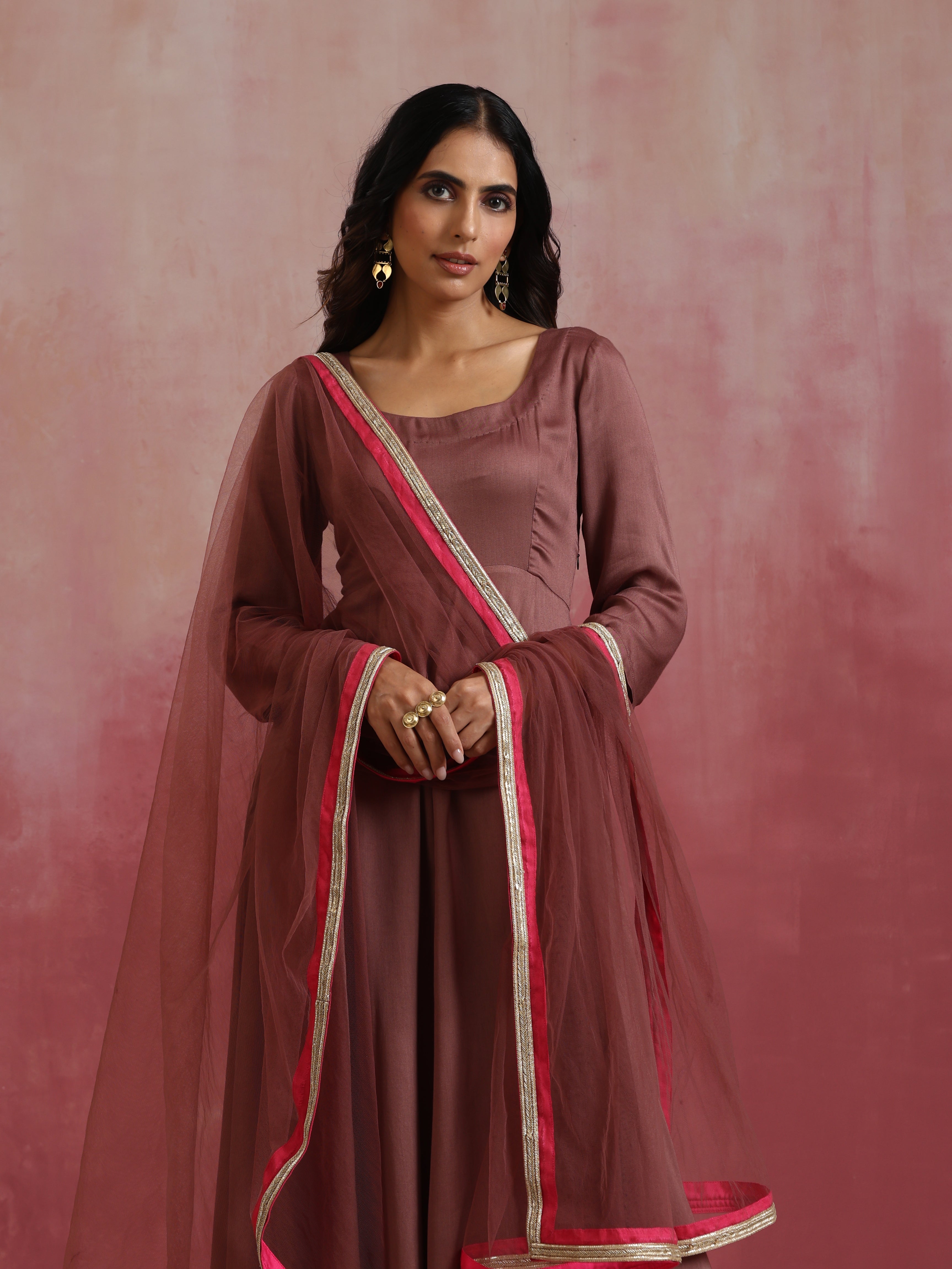 trueBrowns Brown Modal Anarkali Kurta Set - view 4