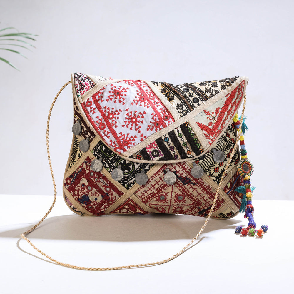 KACHCHH JI CHHAAP Beige - Banjara Vintage Embroidery Mirror & Coin Work Sling Bag - view 2