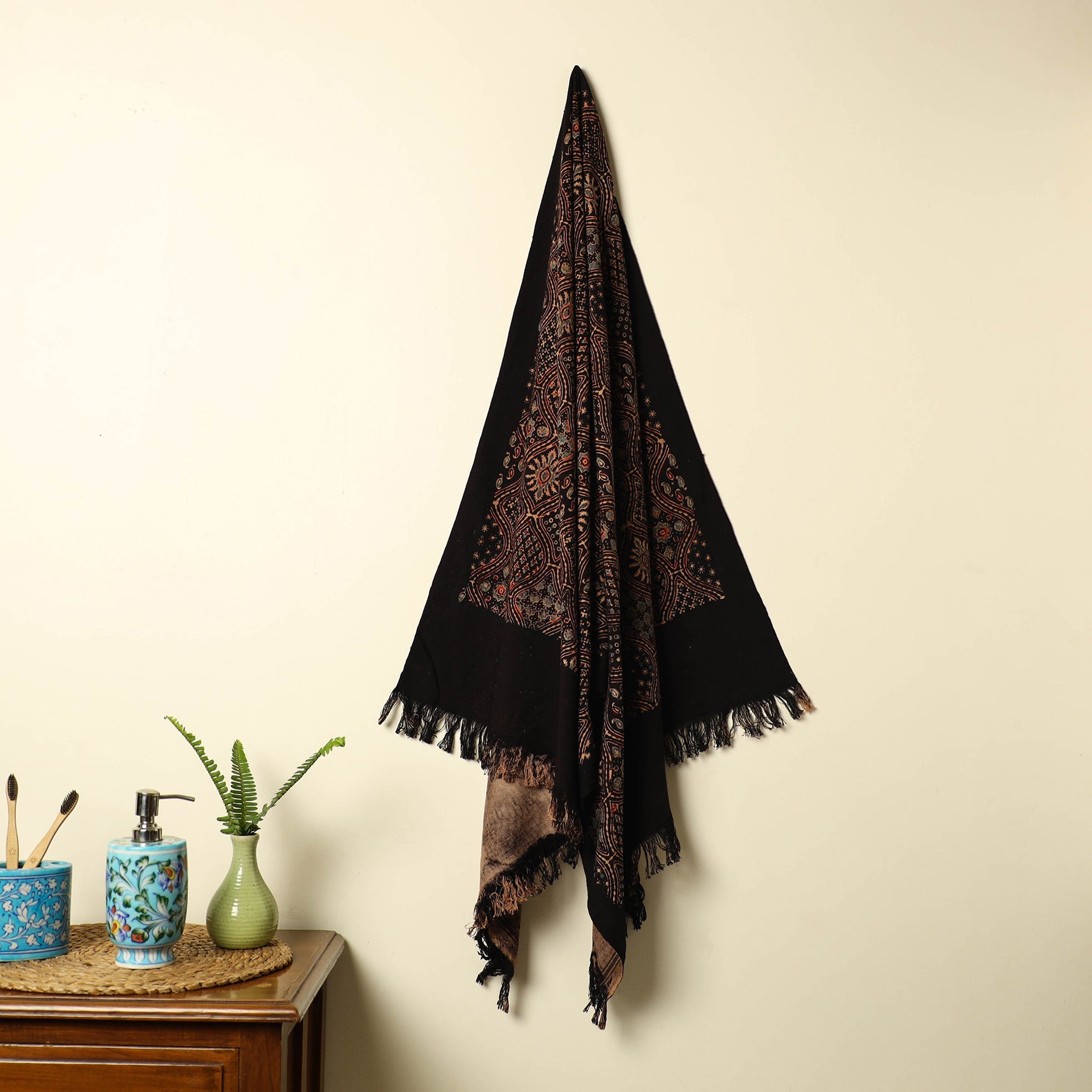 KACHCHH JI CHHAAP Black - Handloom Block Print Cotton Ajrakh Towel 01