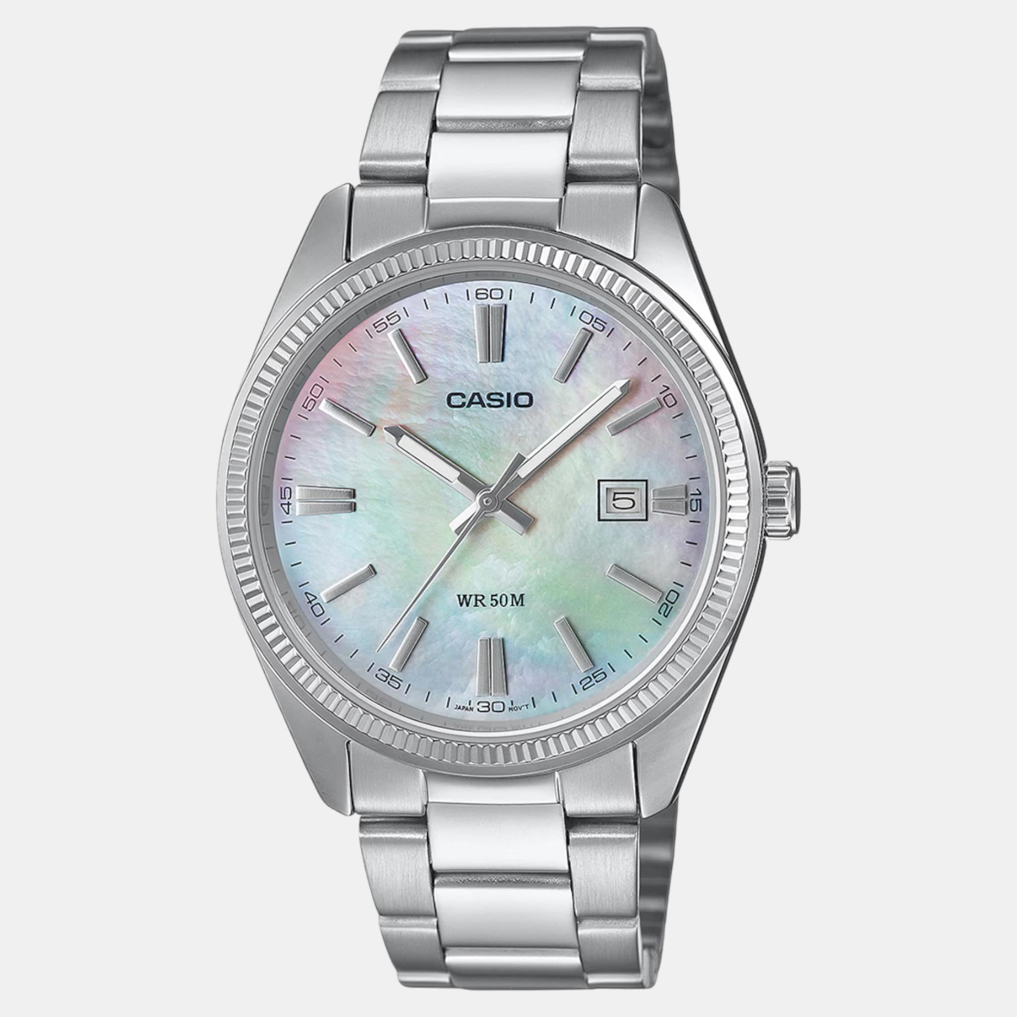 Casio Enticer Men Quartz White Dial Analog Stainless Steel Watch A2344