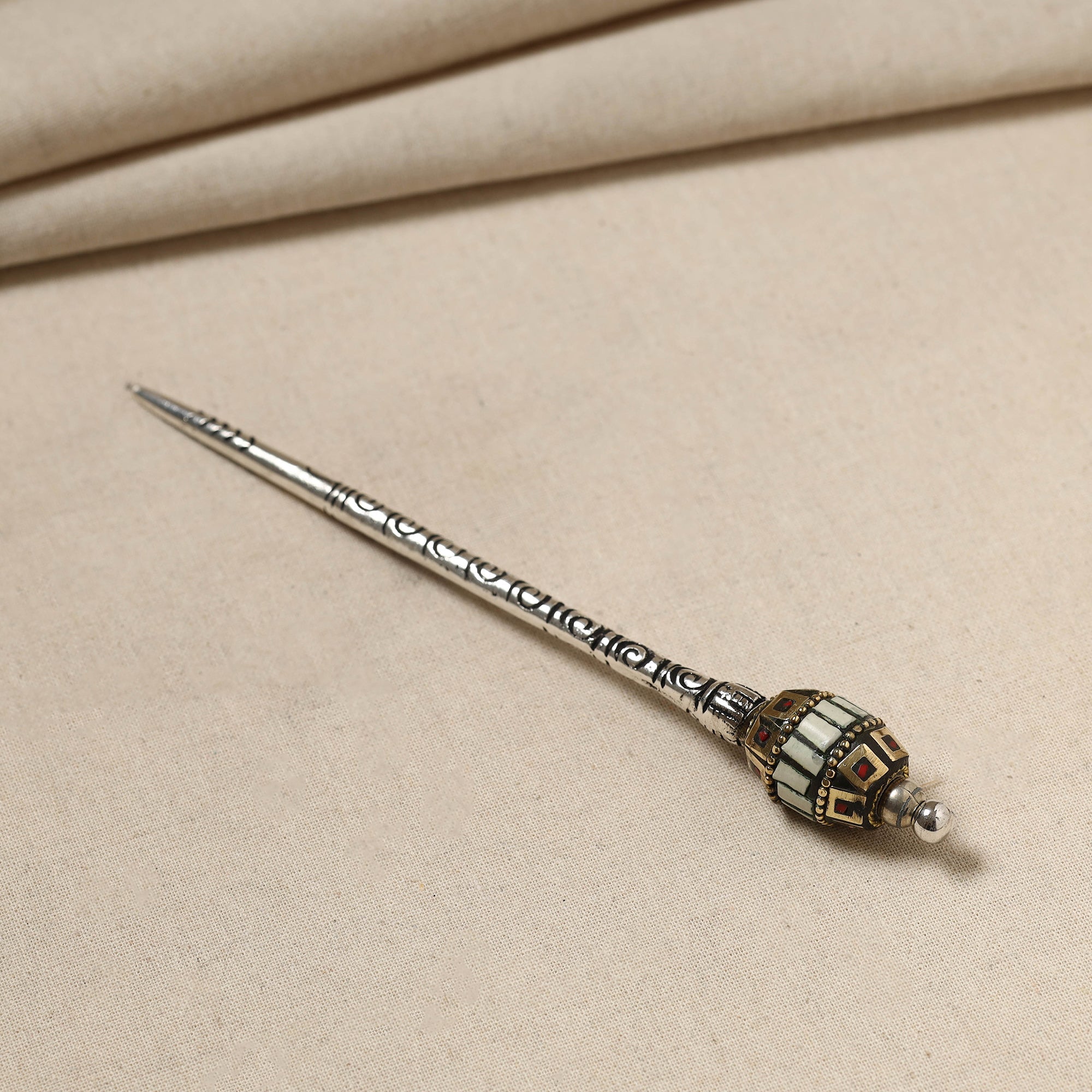 WHITE RIVER STORIES Antique Finish Oxidised German Silver Juda Stick - view 2