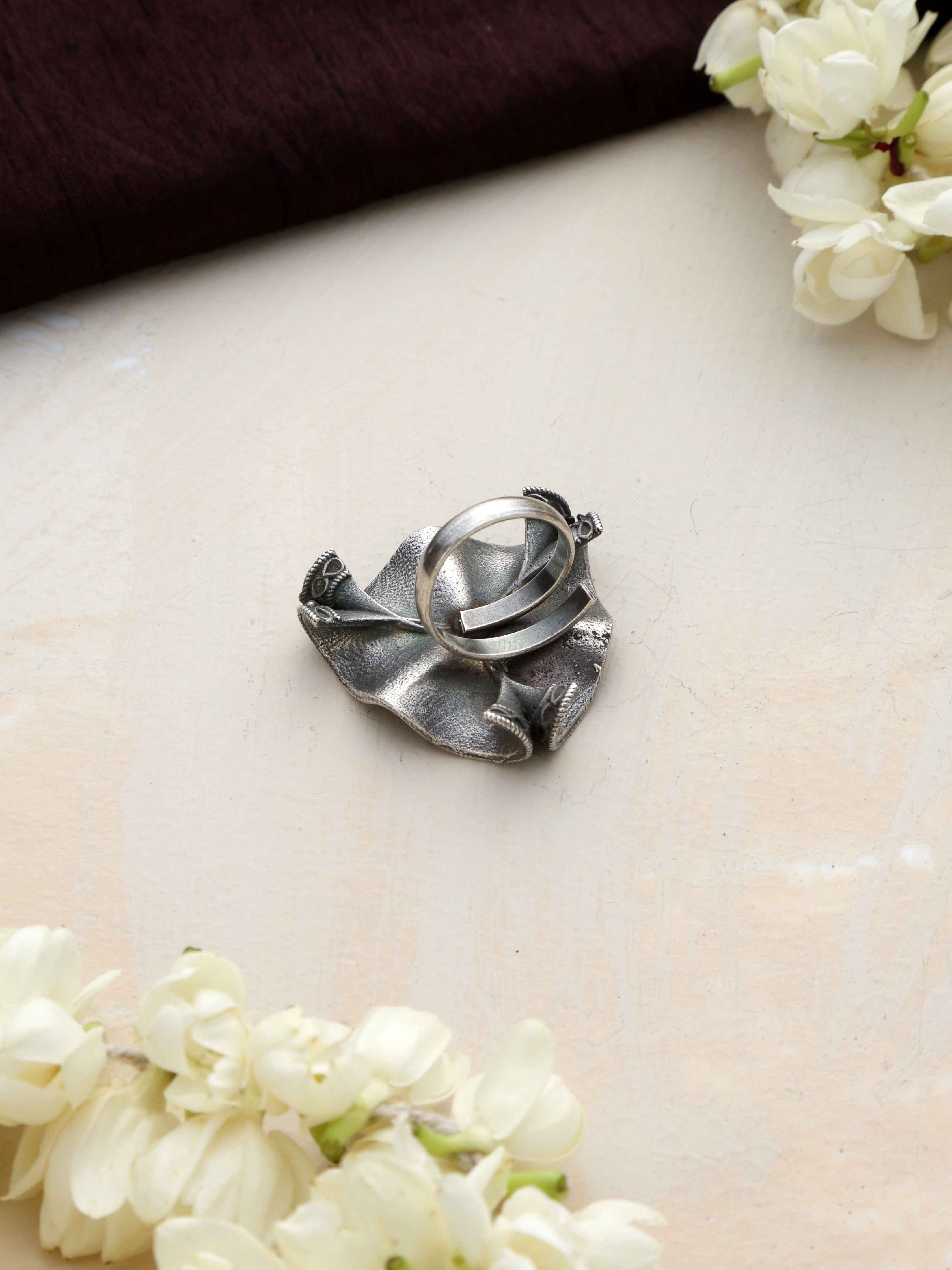 trueBrowns Silver Tone Floral Petal Ring - view 5
