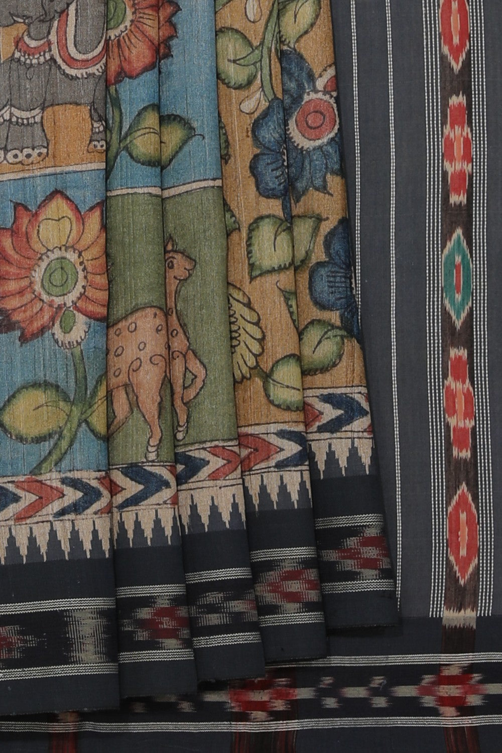 Kalanjali Kalamkari Hand-Painted Tussar Silk Saree