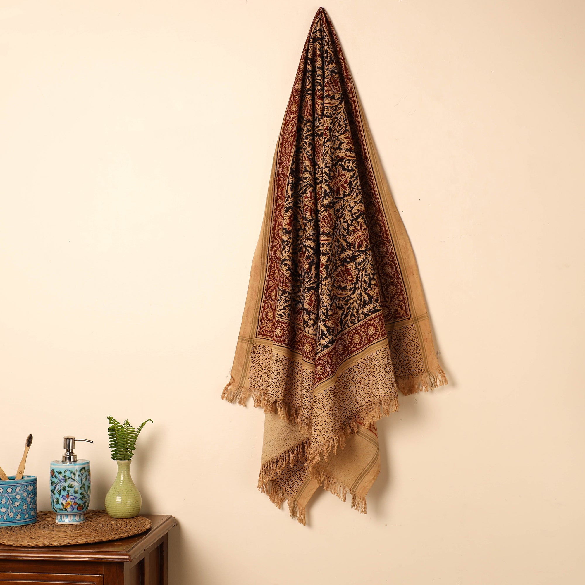 PITCHUKA SRINIVAS KALAMKARI PEDANA Black - Handloom Cotton Block Printed Pedana Kalamkari Towel 03