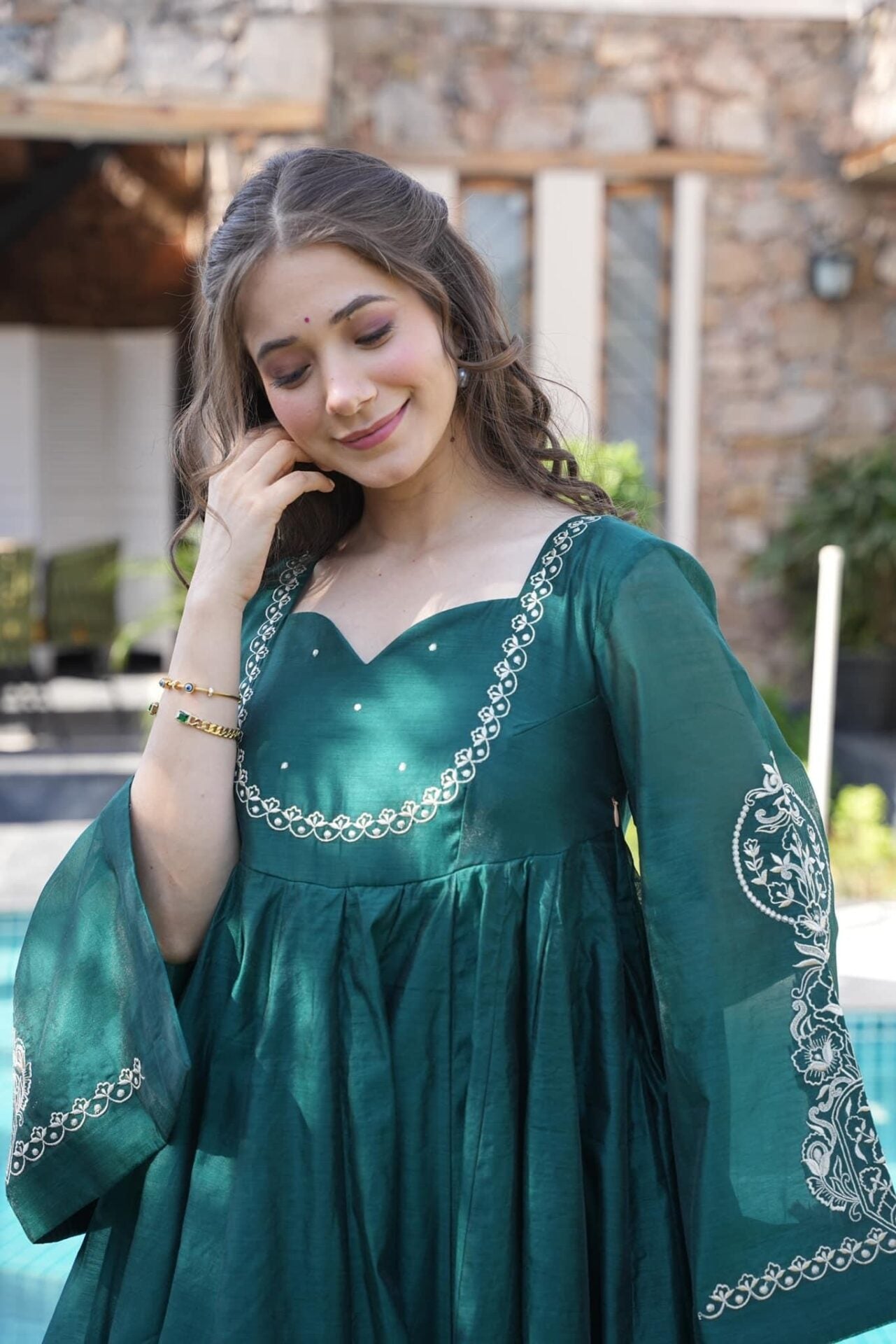 Idaho-o Alluring green chanderi suit set - view 6