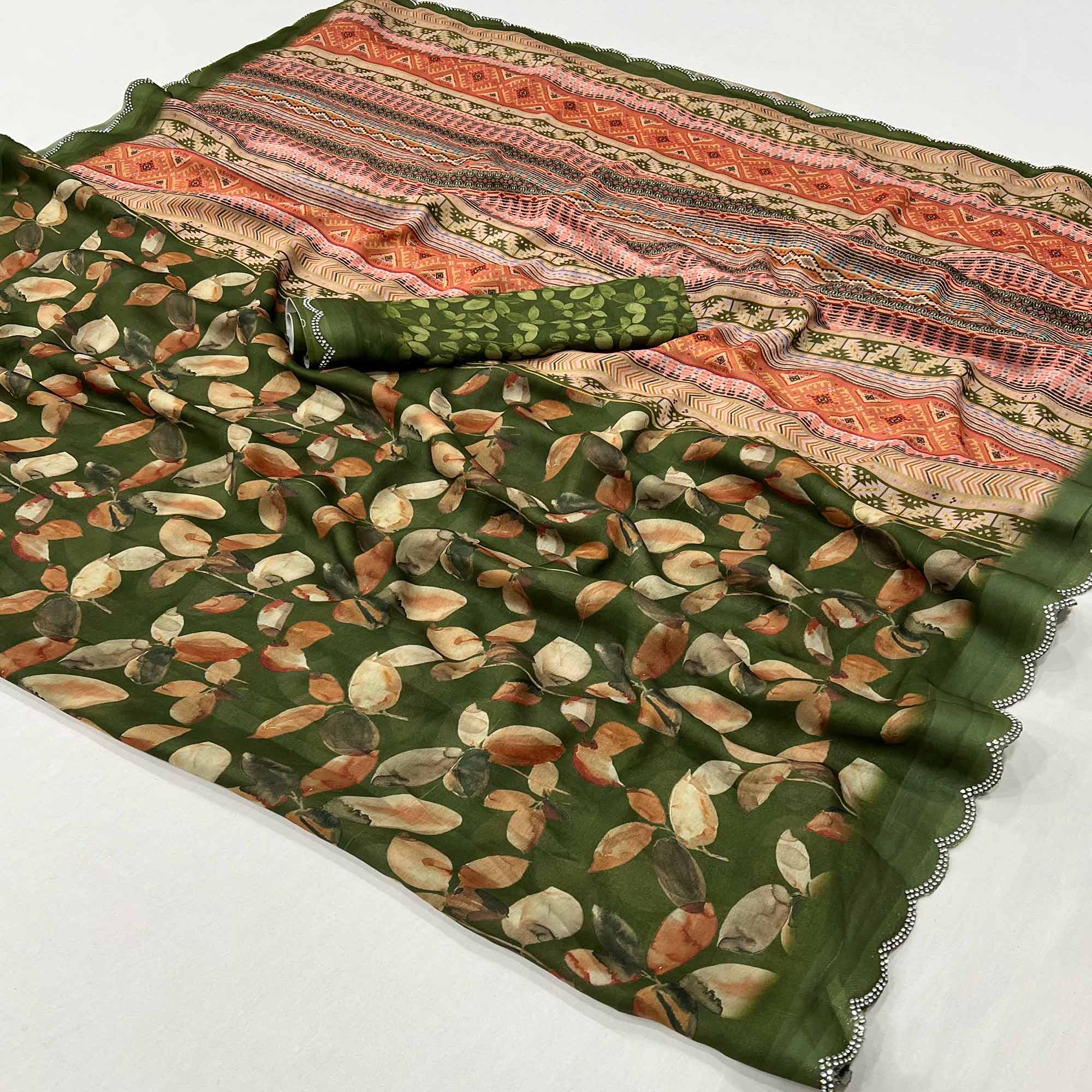 Green sarees – BlackTree green-floral-digital-printed-georgette-saree-with-stonework-border