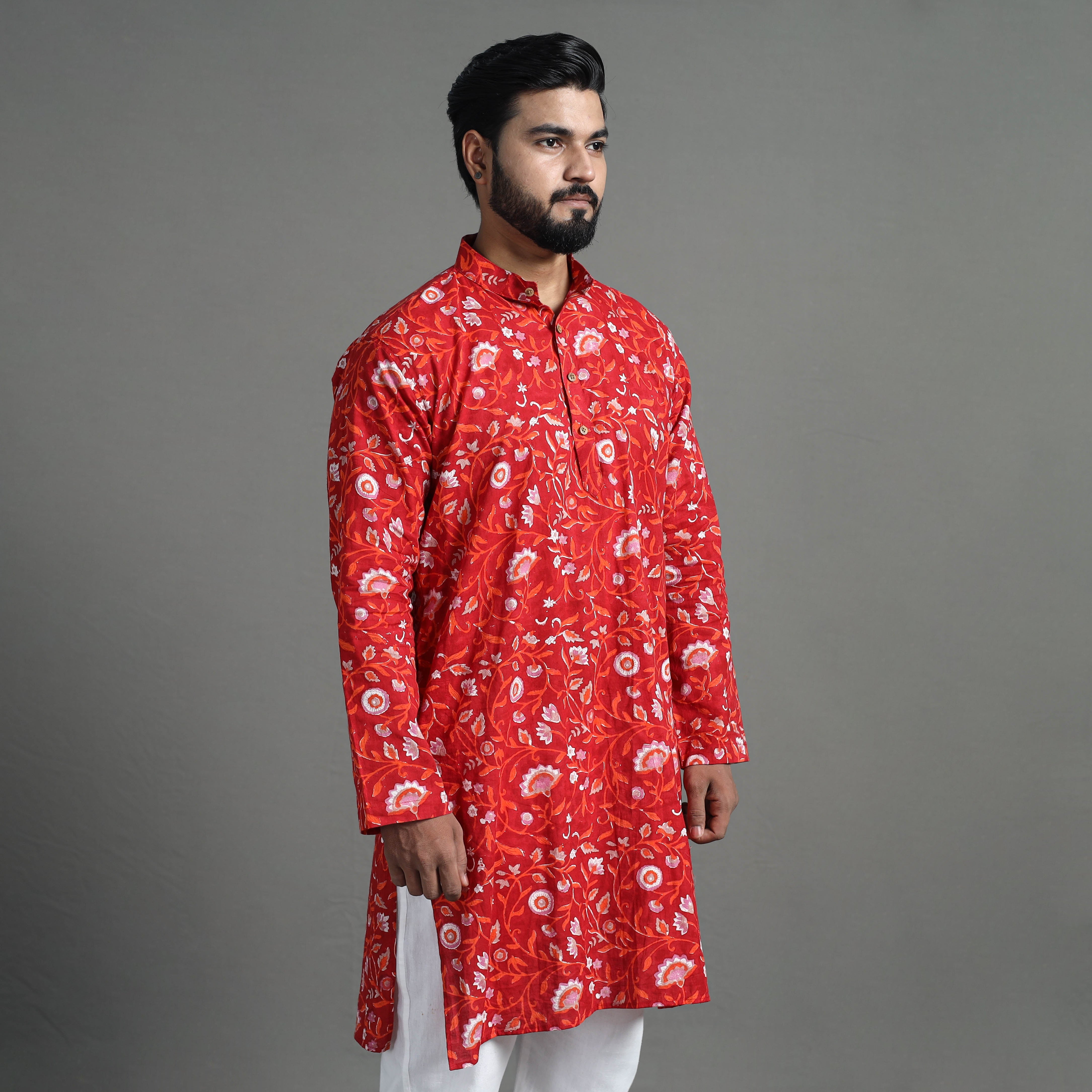 ITOKRI CASUALS Block Print Cotton Sanganeri Kurta for Men (Long) 07 - view 5