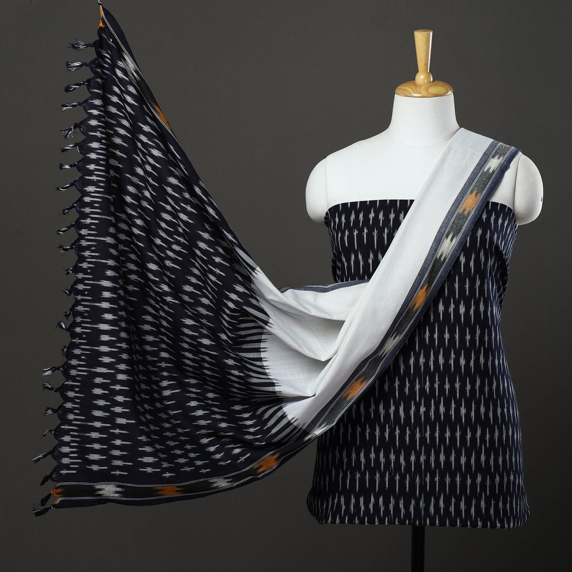 SOUTH KARGHA Blue - 3pc Cotton Handloom Pochampally Ikat Dress Material 12
