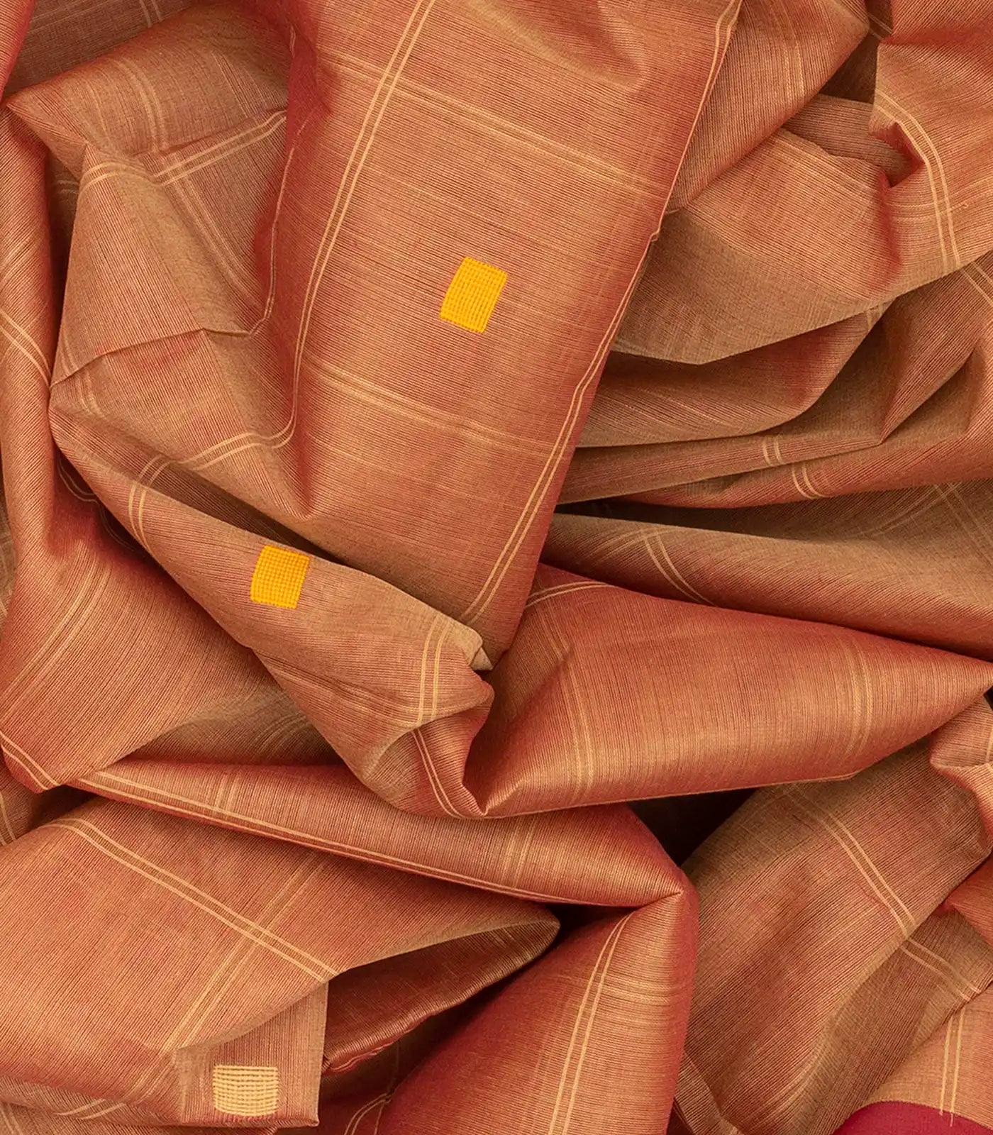RmKV Camel Handloom Village Cotton Saree With Square Butta And Checks-Camel - view 3