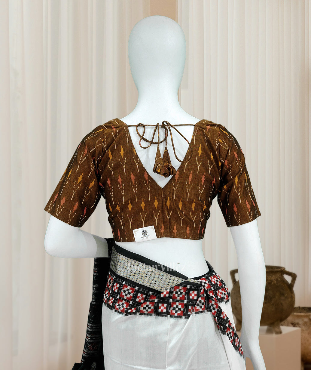 IndianVillèz Mustard Yellow Pochampally Ikat Cotton Blouse - view 2