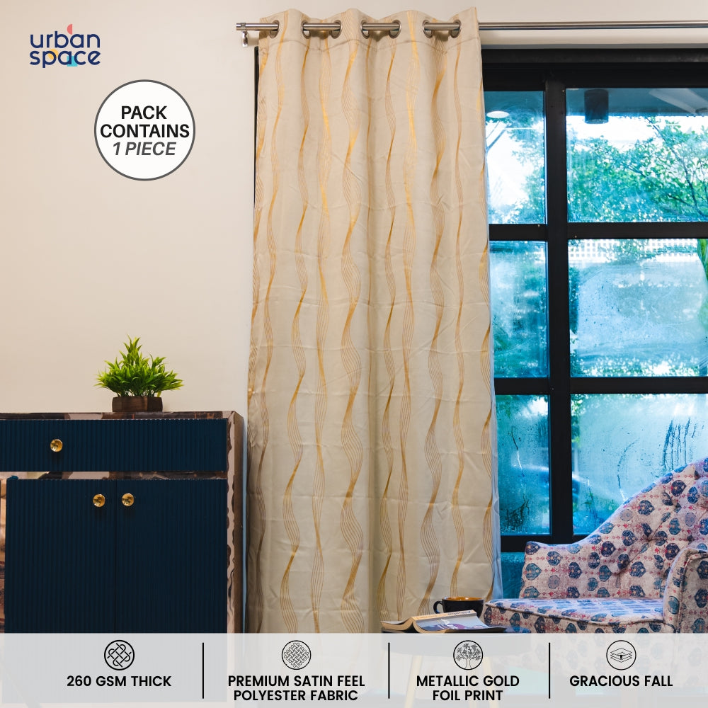 Urban Space -Home Furnishing Store Gold Foil Printed 80-85% Blackout Curtains - Pack of 1 - Double Wave - Beige - view 2