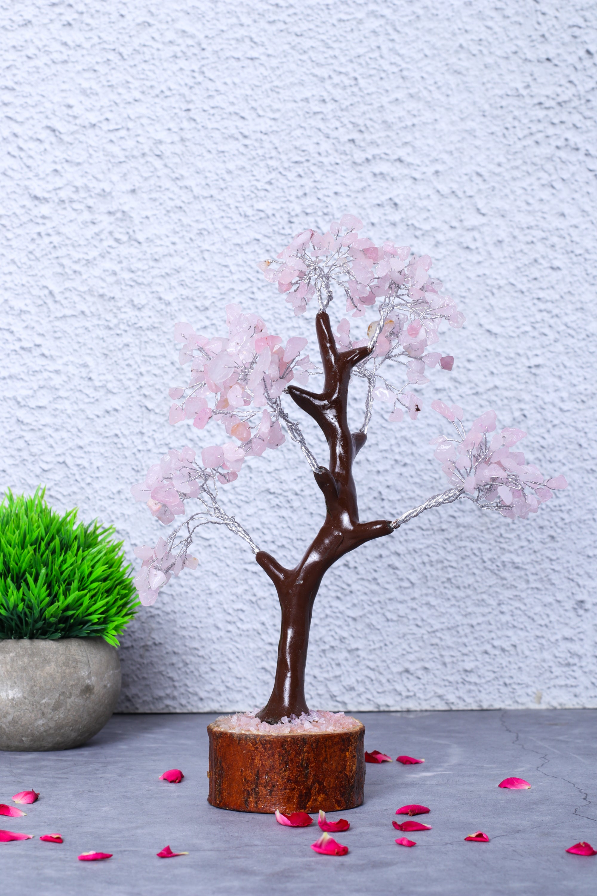 Studio Vaidik Rose Quartz Crystal Tree (M-seal)- 300 chips Pink Height 23cms Approx - view 2