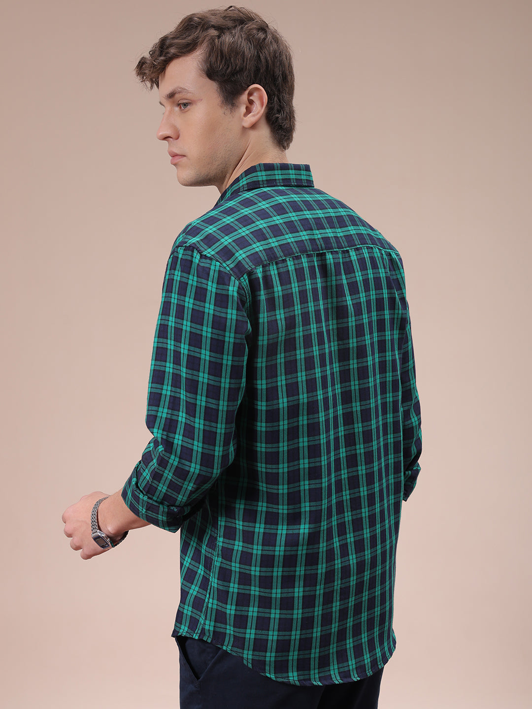 The Indian Garage Co Men's Green Slim Fit Checked Shirt - view 6